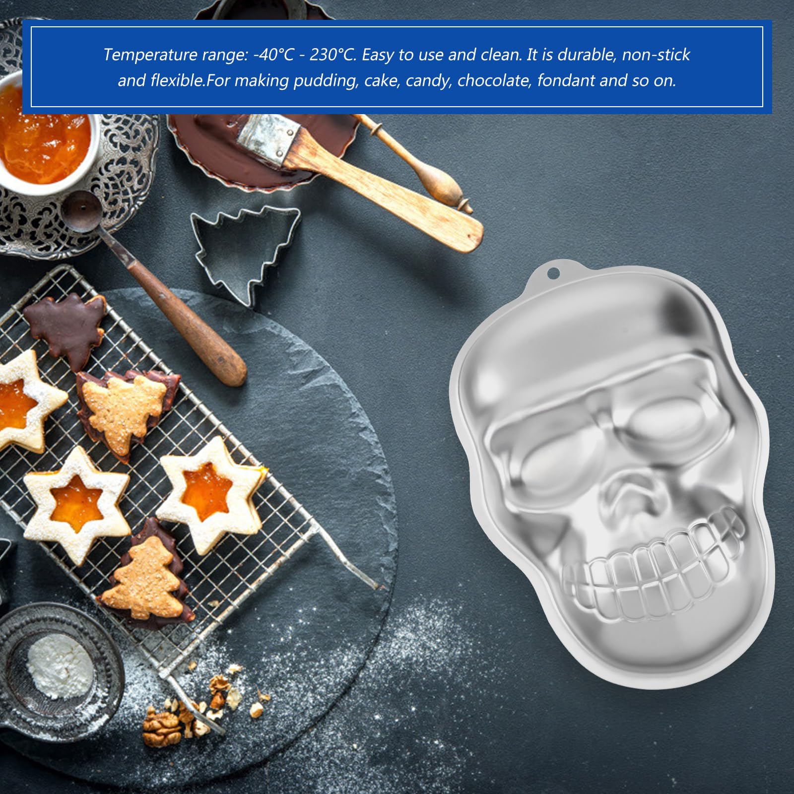 DOITOOL 3D Skull Cake Mold - Nonstick Halloween Baking Pan for Cakes, Cupcakes, Pizza & Jelly - Perfect for Halloween Parties, Haunted House Decor & Themed Desserts