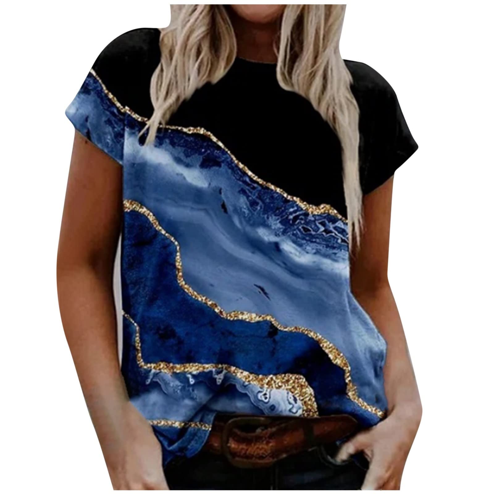 Women's Cute Summer Short Sleeve T-Shirt - Round Neck Printed Tunic Top, Casual Loose Fit Blouse for Beach, Vacation & Everyday Wear