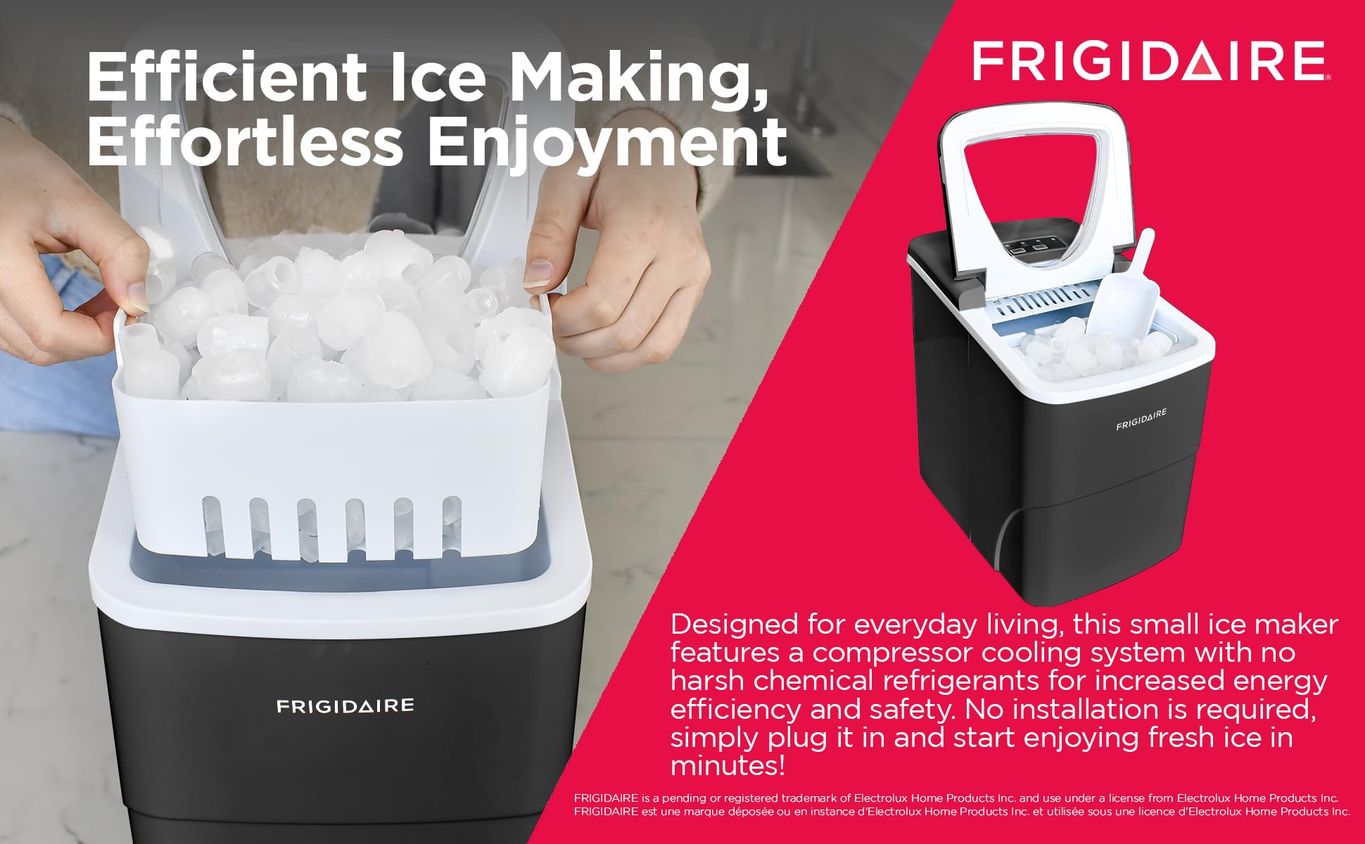 Frigidaire 26 Lbs Portable Compact Ice Maker Machine - Countertop Ice Maker for Home, Office, RV & Parties - Fast Ice Production in Black or White (Medium Size)