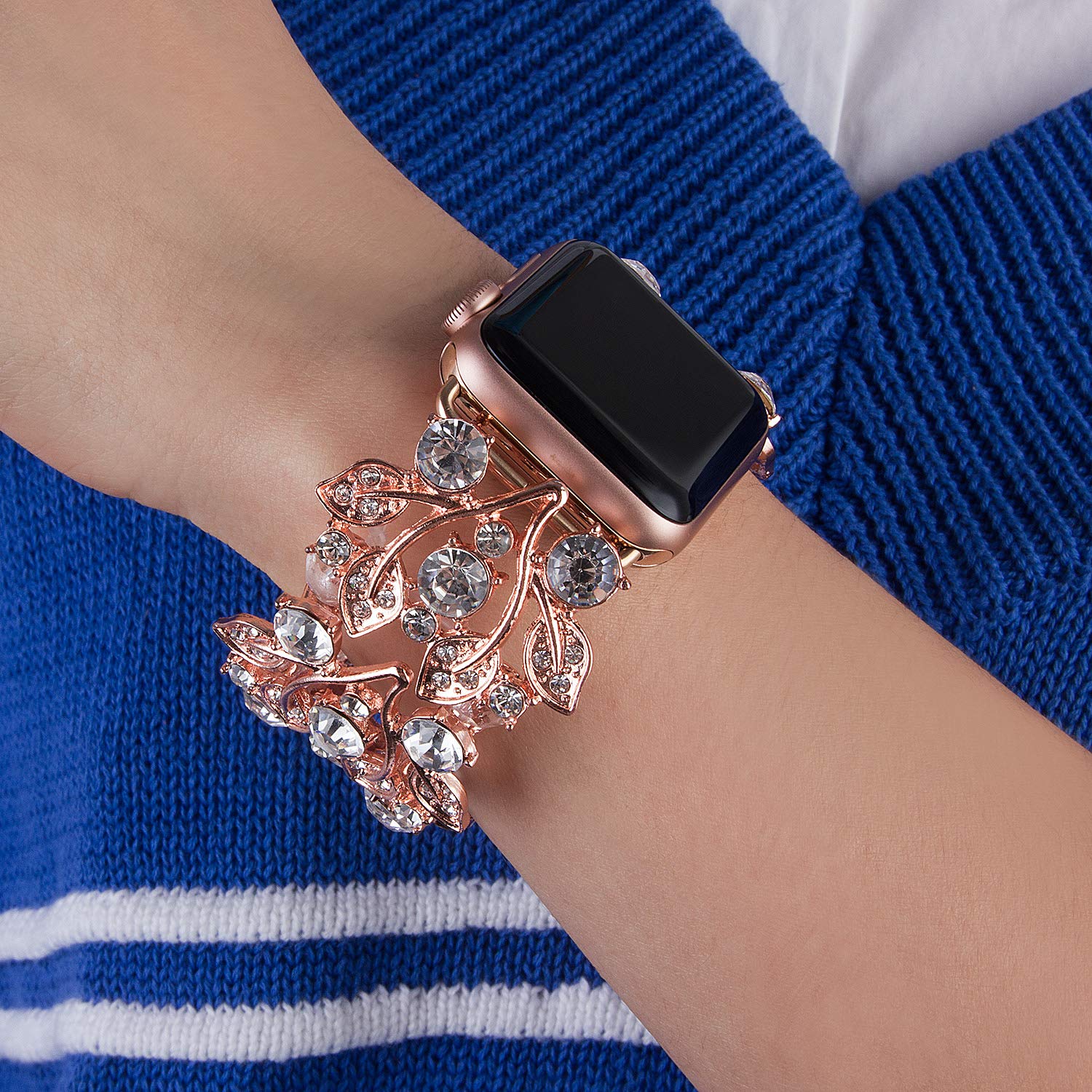 VIQIV Bling Bands for Apple Watch 38mm 40mm 41mm 42mm 44mm 45mm 49mm - Compatible with Series SE 9 8 7 6 5 4 3 2 & Ultra - Rhinestone Elastic Jewelry Metal Bracelet Strap - Elegant Dressy Wristband for Women - Perfect for Parties, Weddings & Special Occasions