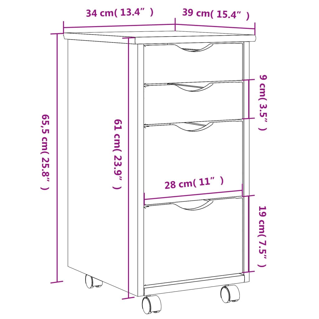 4-Drawer Rolling Dresser with Wheels - Mobile Wooden Chest Organizer for Office, Bedroom & Home - 13.4