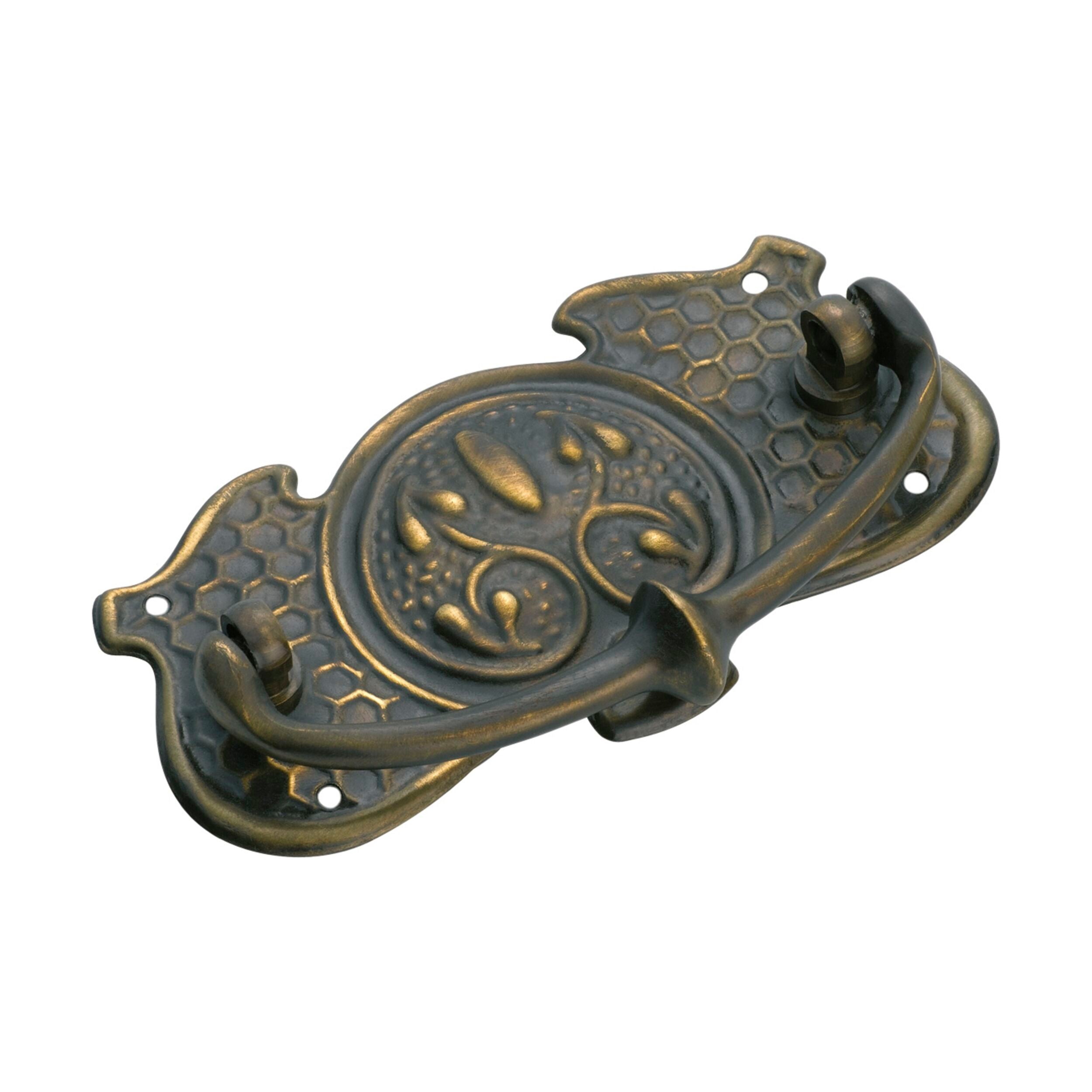 Vintage Brass Cabinet Pull Handle - 95mm Width x 50mm Height - Antique Nouveau Style Drawer Knob for Kitchen Cabinets, Dressers & Furniture Restoration