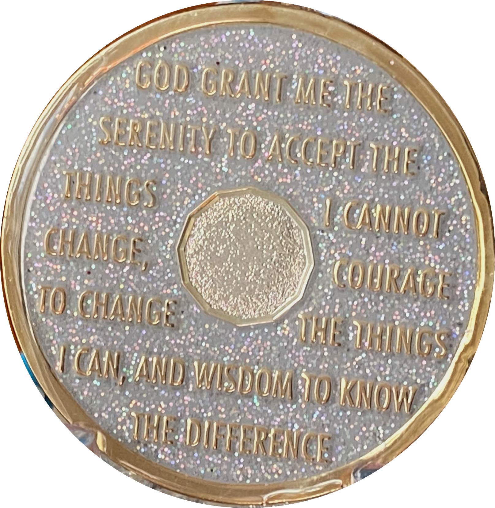 4 Year AA Medallion Silver Opal Glitter Multi-Color Sobriety Chip - Recovery Token for AA Meetings, Sobriety Milestone Gift & Addiction Support Jewelry