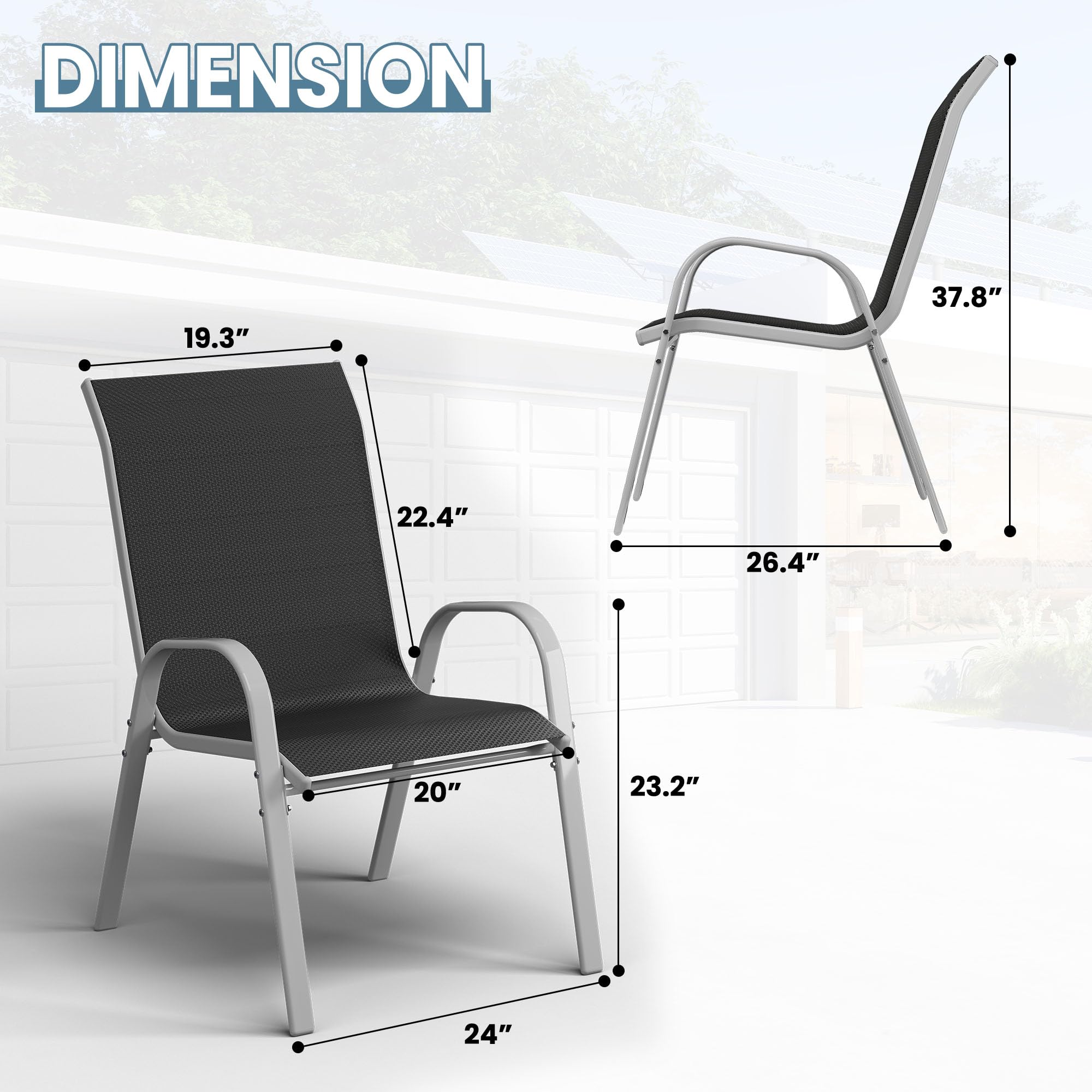 **Amopatio 4-Piece Stackable Patio Dining Chairs Set – All-Weather Outdoor Chairs, Breathable & Comfortable, Silver & Black – Perfect for Backyard, Deck, Garden, or Poolside Dining**