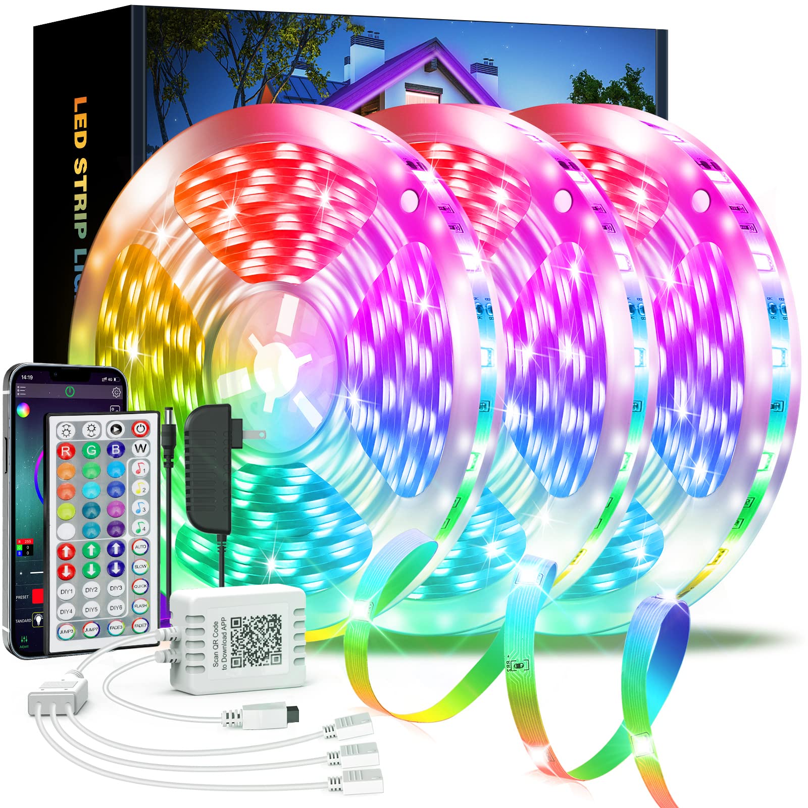 150 FT RGB LED Strip Lights with Music Sync & APP Remote Control - Ultra-Long LED Lights for Bedroom, Kitchen, Party Decoration - Perfect for Mood Lighting, Home Theater, and Gaming Setup