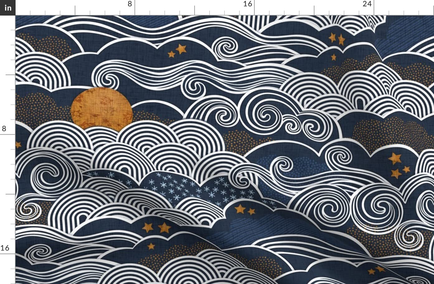 Night Sky Clouds Gold Stars Printed Organic Cotton Sateen Fabric by The Yard - Sewing, Quilting, Apparel & Home Decor - Perfect for DIY Projects, Dresses, Curtains and Bedding