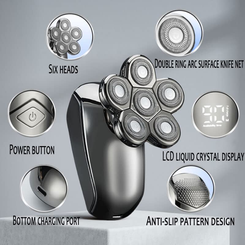 6-in-1 Rechargeable Electric Shaver for Bald Men - Head Shaver, Beard Trimmer & Grooming Kit with LCD Display | Perfect for Smooth Head Shaving, Facial Hair Trimming & Travel Grooming