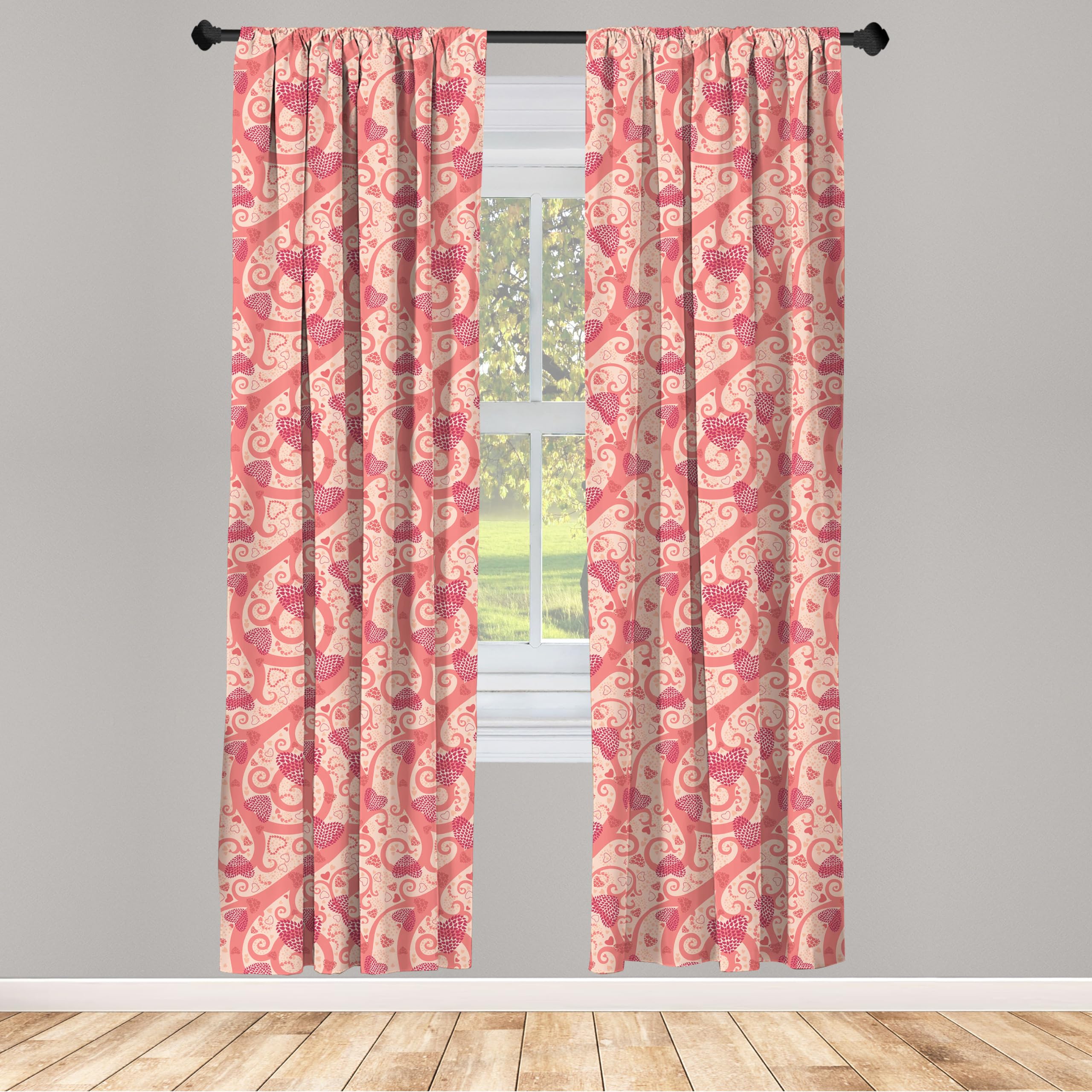 Ambesonne Romantic Floral Heart Window Curtains - Valentine's Day, Birthday & Anniversary Decor - Lightweight 2-Panel Set with Rod Pocket (28x63 Inch, Coral Peach Pink) - Perfect for Bedroom, Living Room & Wedding Decorations