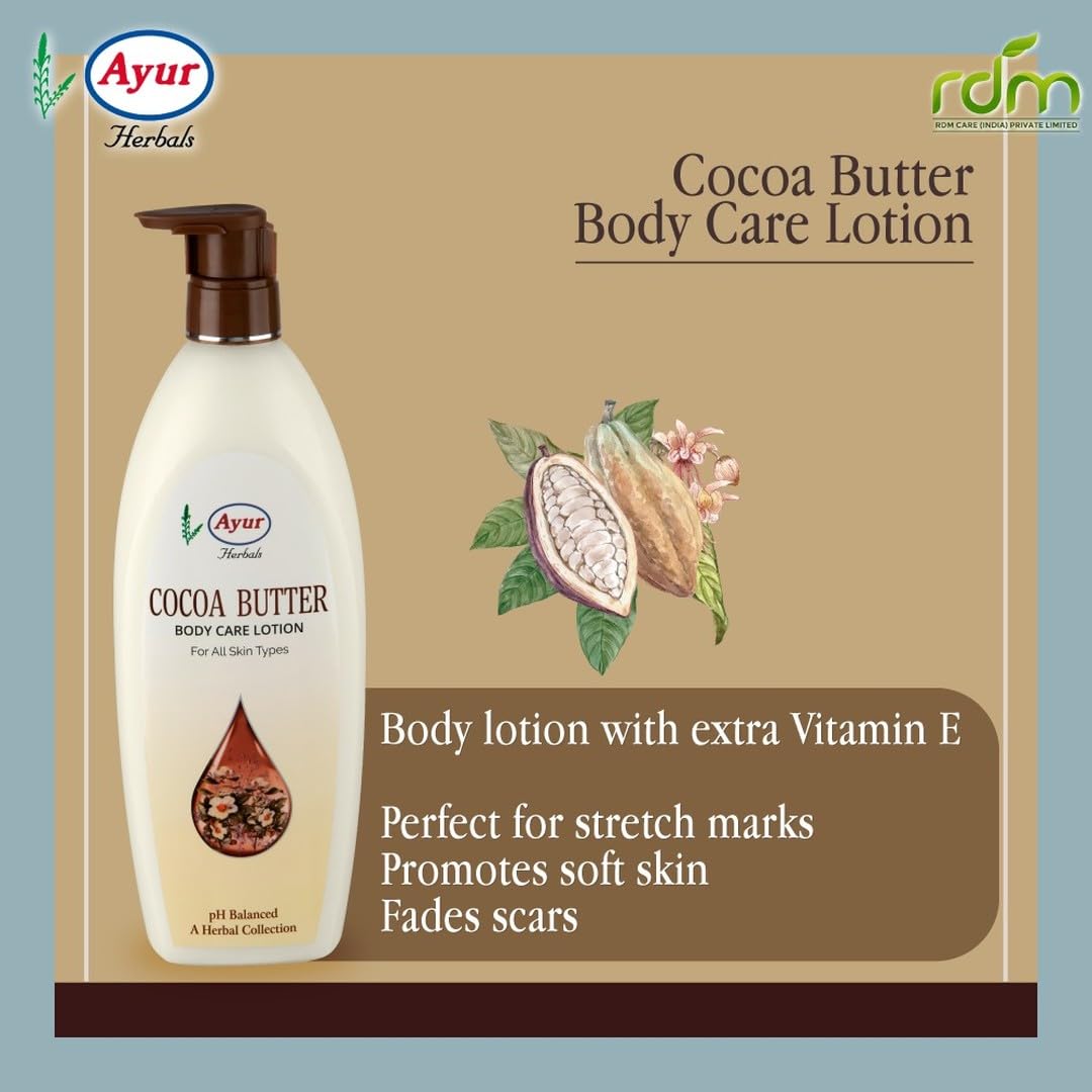Ayur Cocoa Butter Body Lotion 500ml - Deep Moisturizing & Nourishing for Dry Skin - Perfect for Daily Hydration & Massage Therapy
