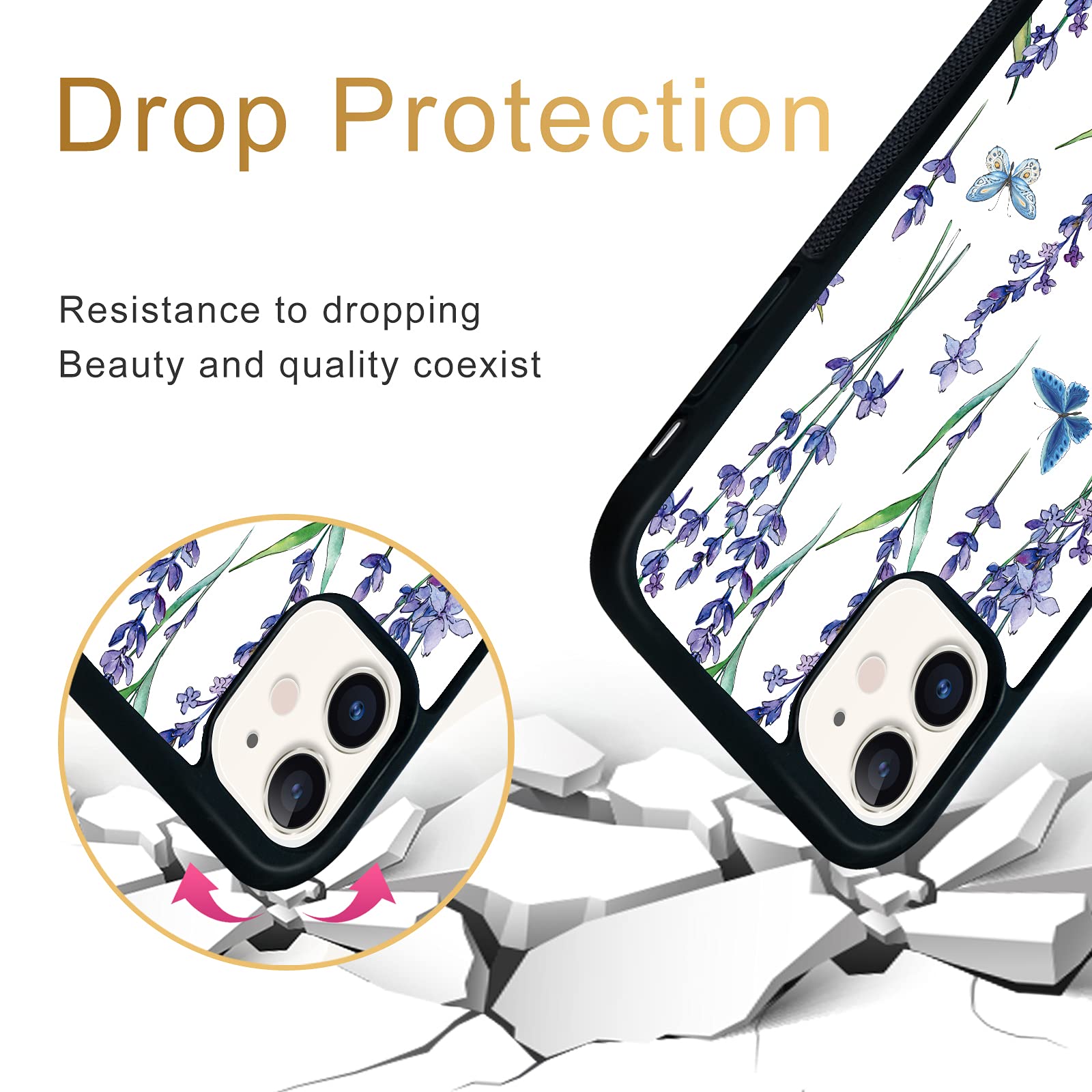 Shockproof Cute Butterfly Lavender Phone Case for iPhone 11 - 6.1 Inch Protective Cover for Women & Girls | Trendy Purple Design | Perfect for Everyday Use, Travel & Gift Giving