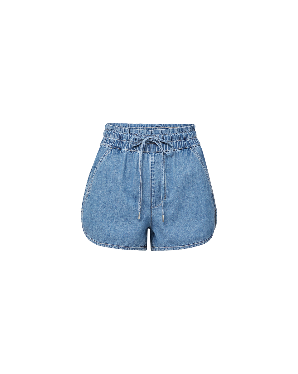 Women's High Waisted Denim Shorts with Drawstring Waist - Comfortable Stretch Jeans for Casual Wear, Summer Outfits, and Beach Vacations