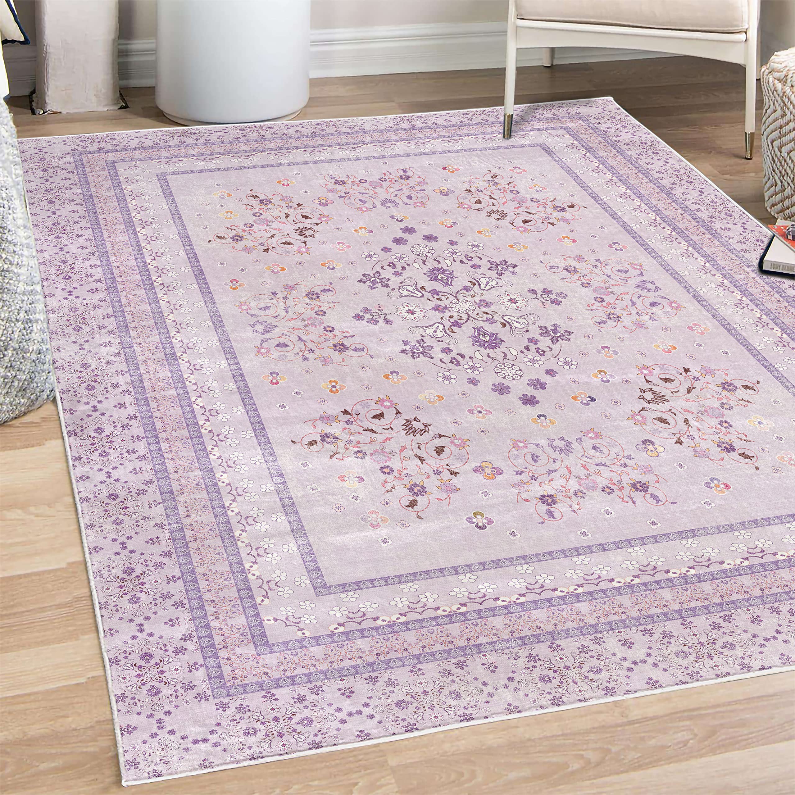 Ambesonne Floral Area Rug - Bohemian Curlicue Spring Design with Ethnic Flower Petals in Vibrant Colors, Soft Non-Slip Carpet for Bedroom, Living Room & Dorm Decor (5'1