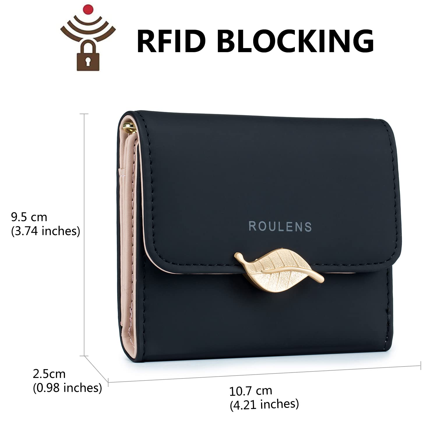 RFID Blocking Women's Wallet - PU Leather Leaf Pendant Card Holder with Zipper Coin Purse | Phone & Checkbook Organizer | Perfect for Travel, Shopping & Everyday Use