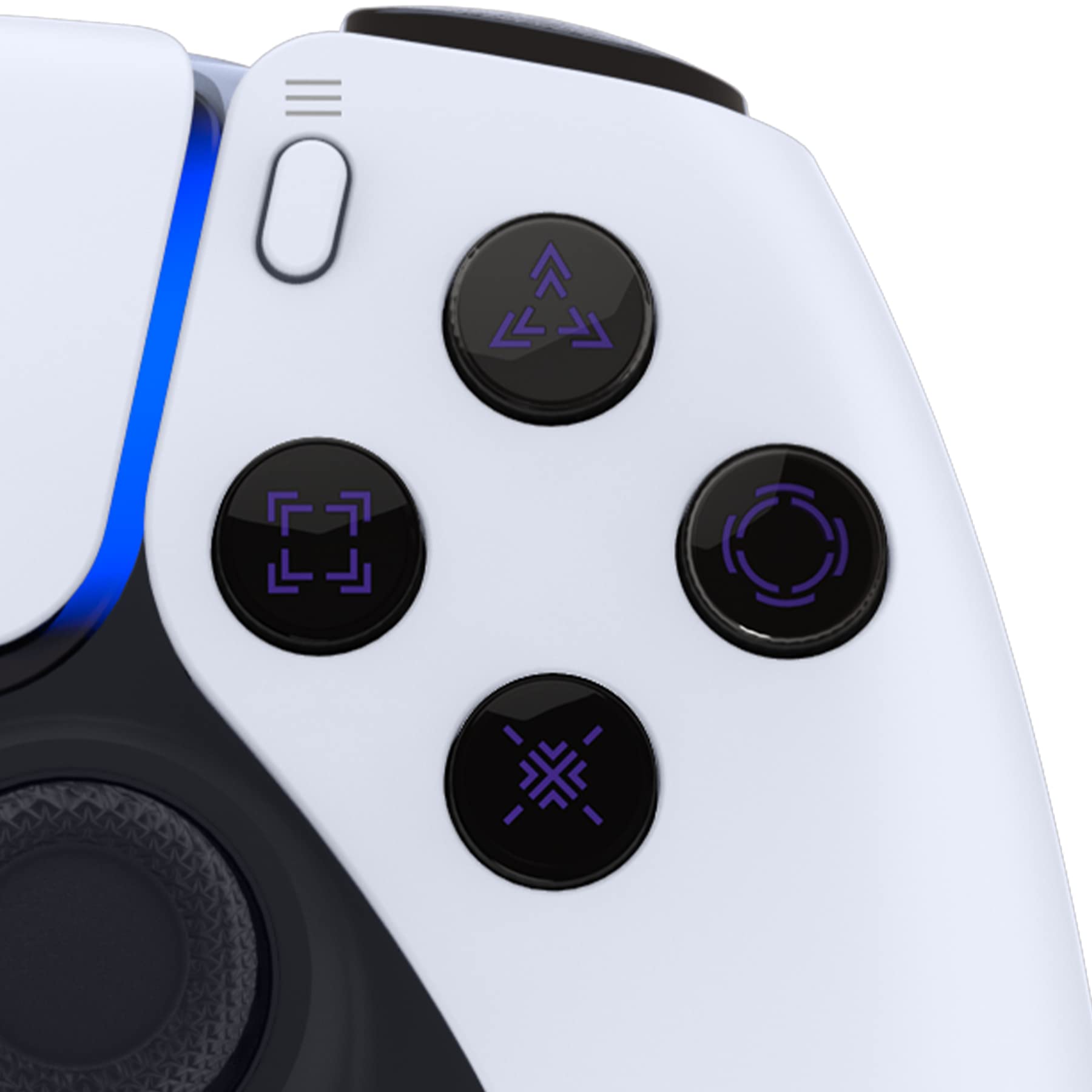 eXtremeRate Custom D-Pad & Action Buttons for PS5 Controller - Black & Clear with Purple Symbols | Enhanced Gaming Performance for FPS, Fighting & Racing Games
