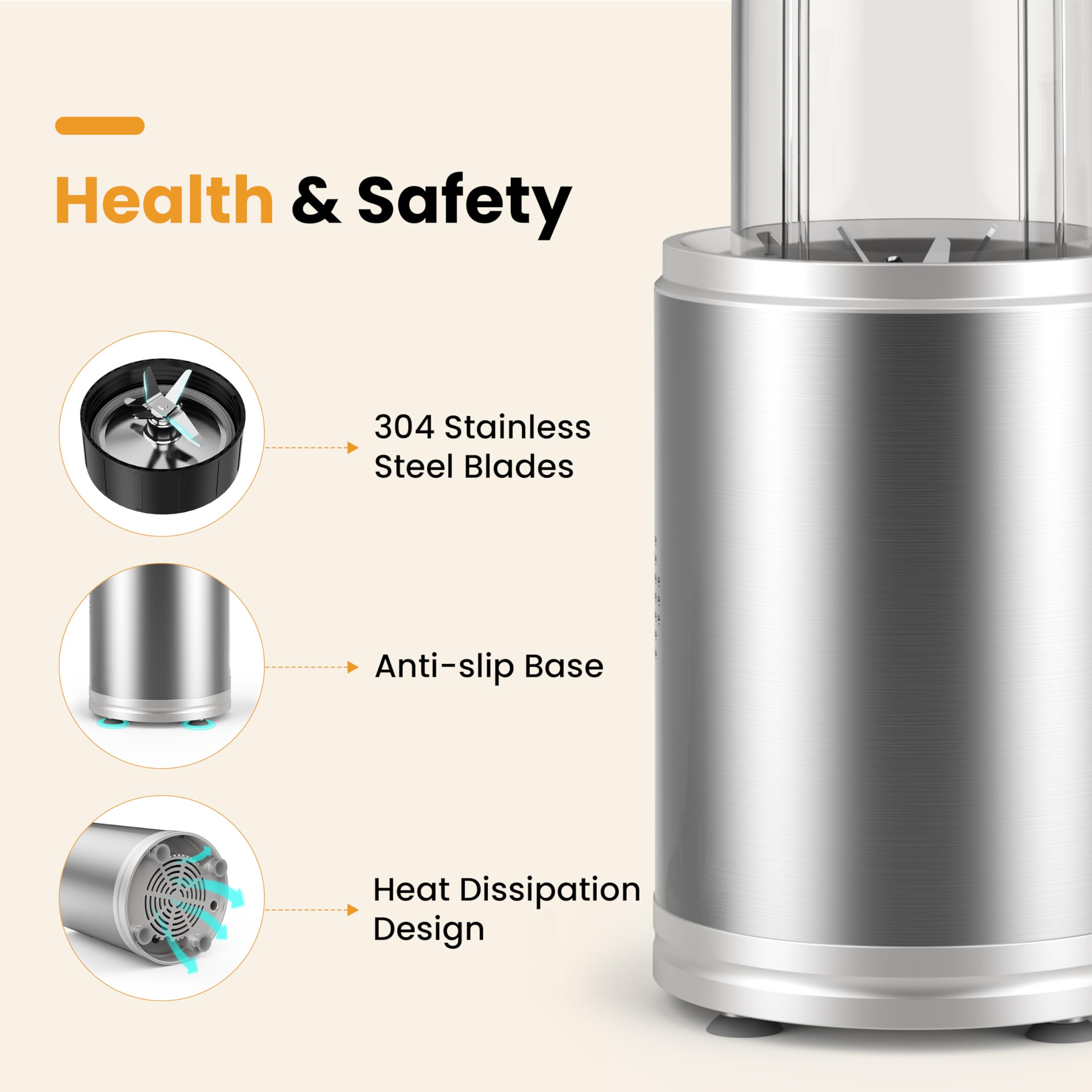 Suavo 1300W High-Powered Smoothie Blender - Portable Personal Blender for Shakes, Smoothies & Juicing - Includes 2x 27oz BPA-Free Travel Cups with Lids - Perfect for Kitchen, Gym & On-The-Go Healthy Drinks