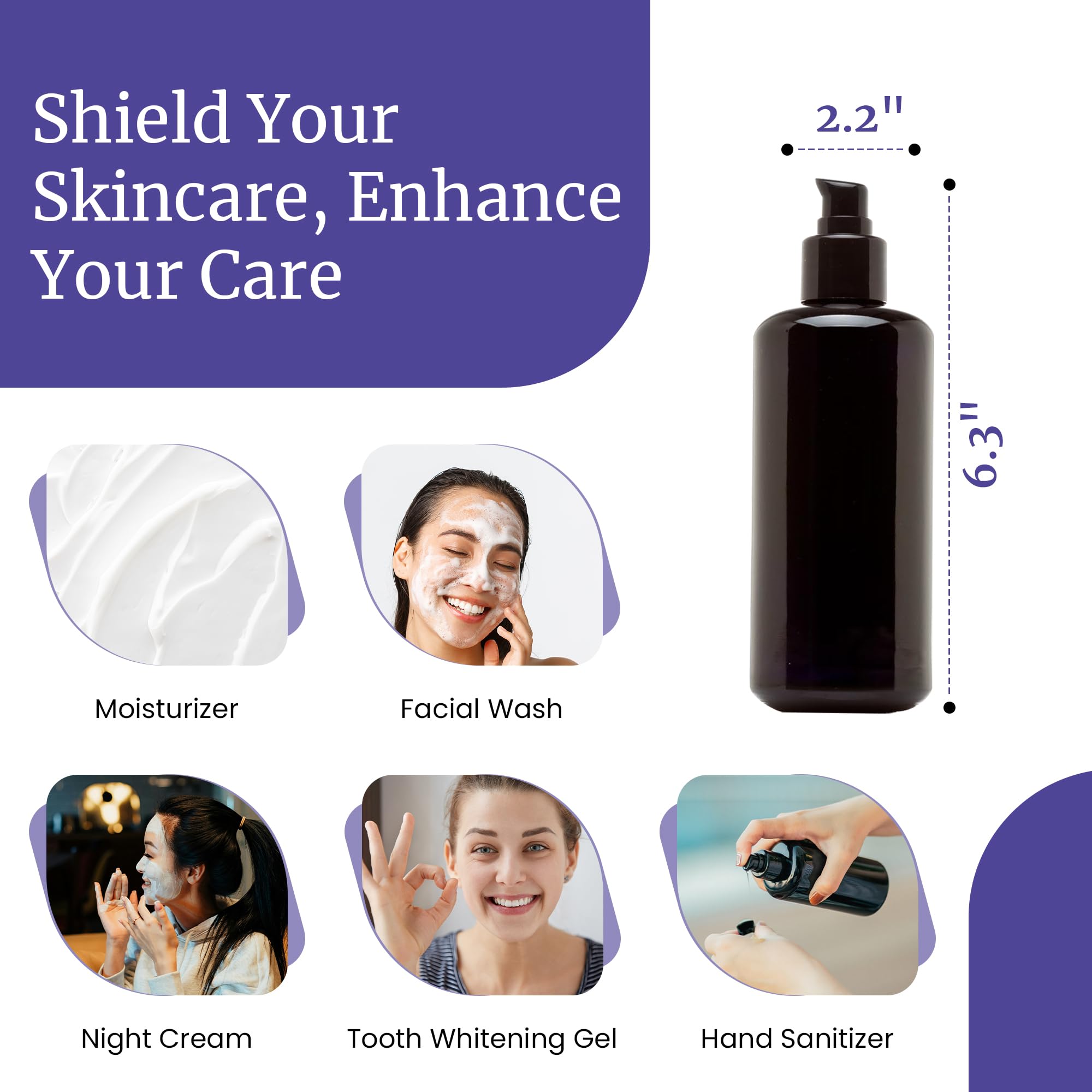 Infinity Jars 10-Pack 200ml (6.8oz) UV Protection Glass Pump Bottles - Refillable Cosmetic Containers for Lotion, Cream, Shampoo & Conditioner | Perfect for DIY Skincare, Makeup & Homemade Beauty Products at Home or Salon