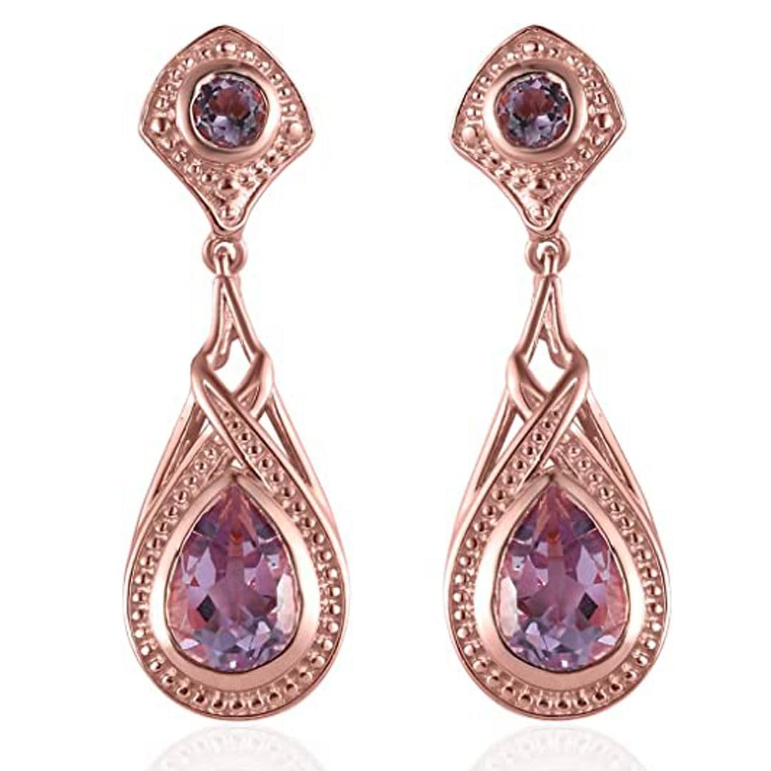 Shop LC Amethyst Earrings - 18K Rose Gold ION Plated Dangle Earrings for Women | February Birthstone Drop Earrings | Elegant Costume Jewelry for Birthday Gifts & Special Occasions | Perfect for Valentine's Day, Anniversaries & Formal Events