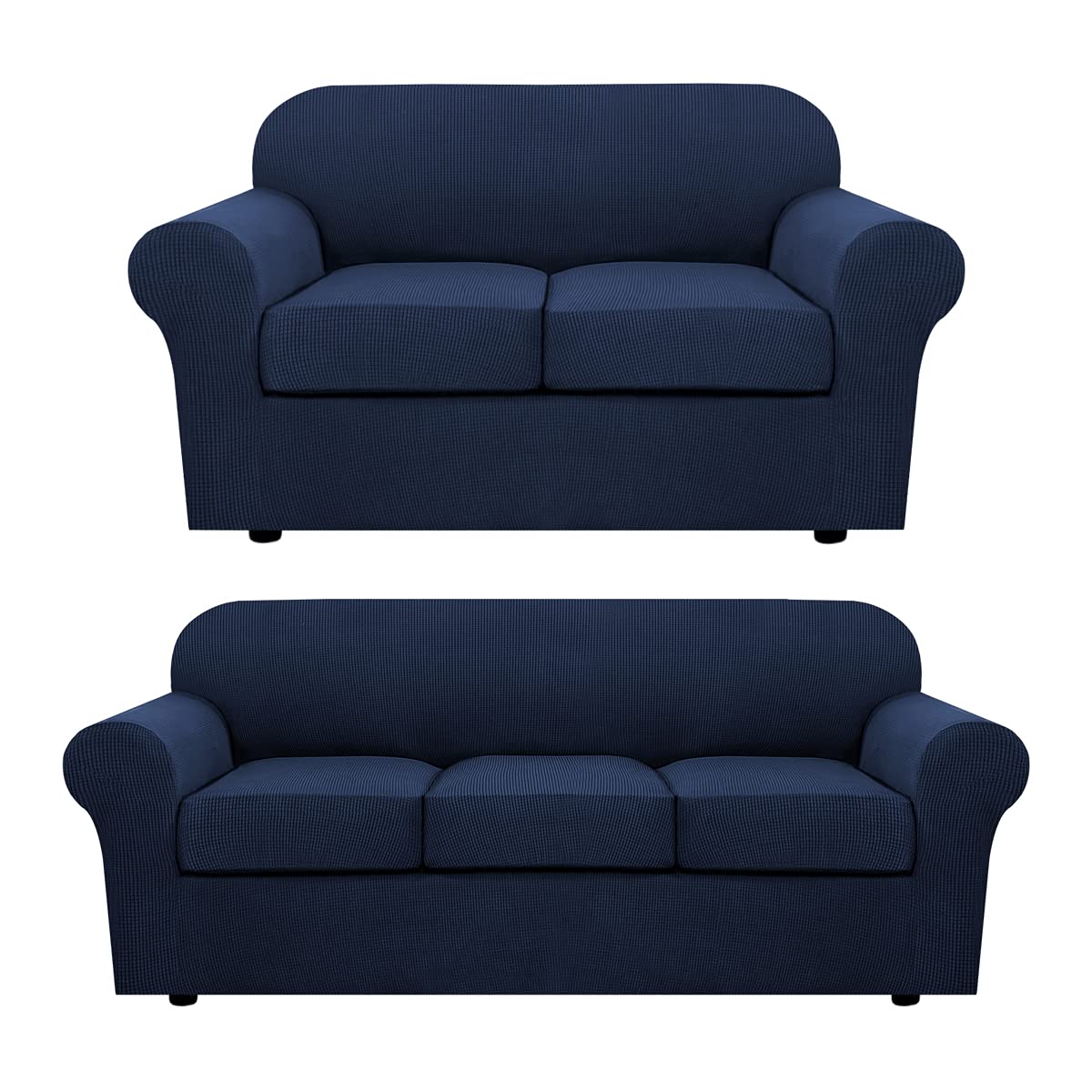 H.VERSAILTEX Navy Blue Sofa Cover Set - 3 Cushion Couch Protector & 2 Cushion Loveseat Slipcover - Stretchable Furniture Protector for Pets, Kids, Daily Use - Perfect for Living Room, Family Room, and Office