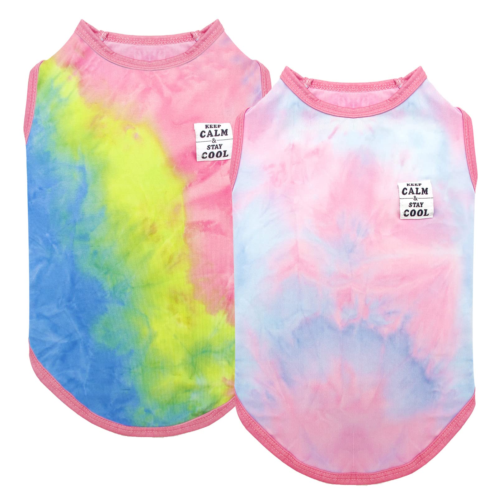Cyeollo 2 Pack Tie Dye Dog Shirts - Breathable Summer Stretchy Tank Tops for Small Dogs | Comfortable Pet Clothes for Outdoor Walks & Beach Trips
