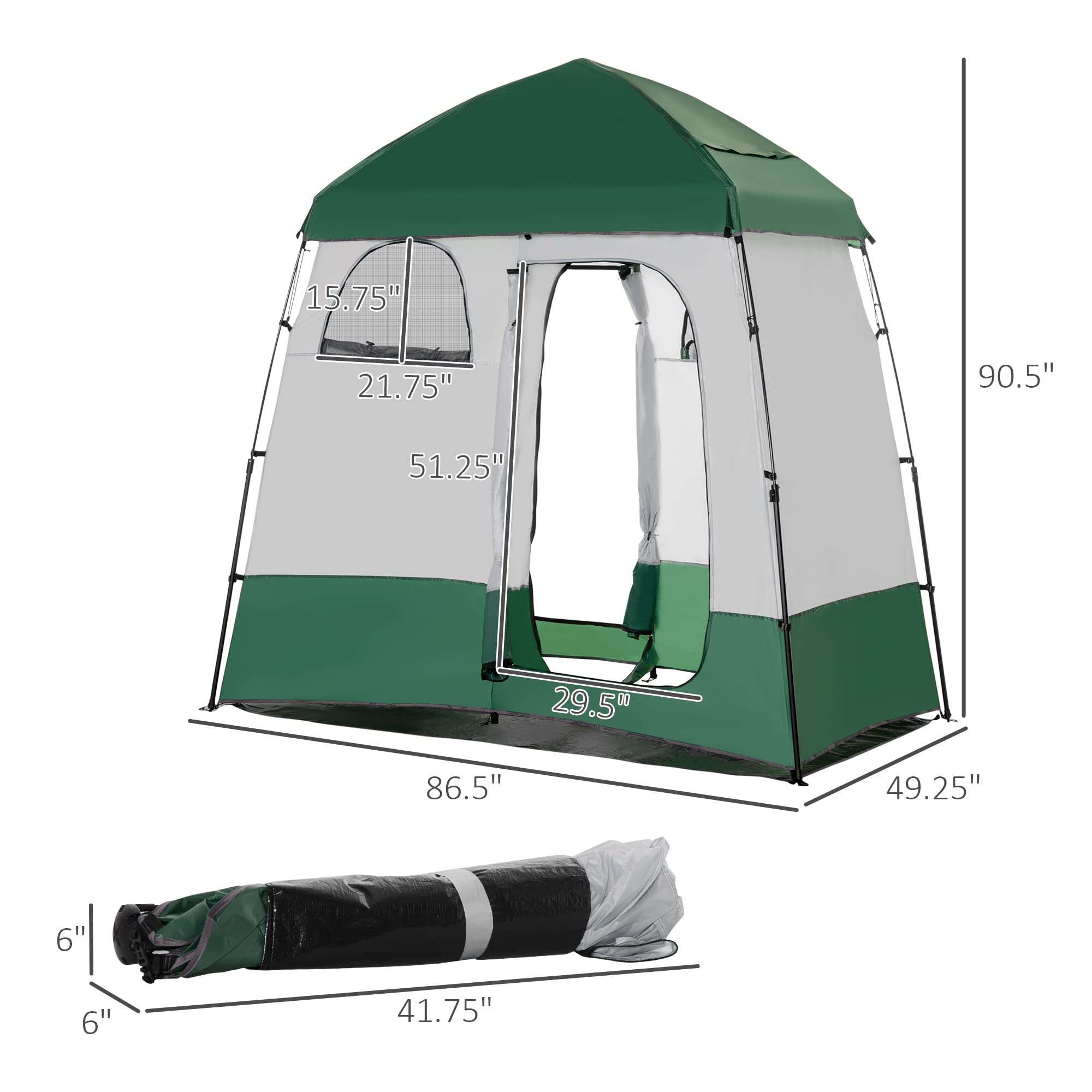 Outsunny Pop Up Shower Tent - 2 Room Portable Privacy Shelter for Camping, Beach, Outdoor Shower & Changing Room w/ Shower Bag, Floor Mat & Carrying Case | Perfect for RV Trips, Backpacking & Beach Days