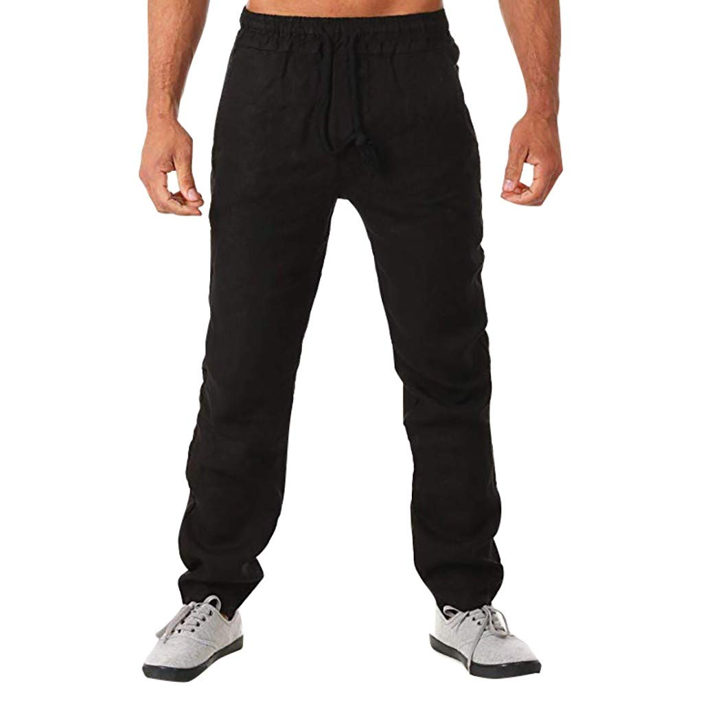 **Qucopqe Men's Cotton Linen Pants - Elastic Drawstring Waist, Quick-Dry, Breathable Athletic Trousers for Summer, Joggers & Sweatpants - Perfect for Workout, Travel & Casual Wear**