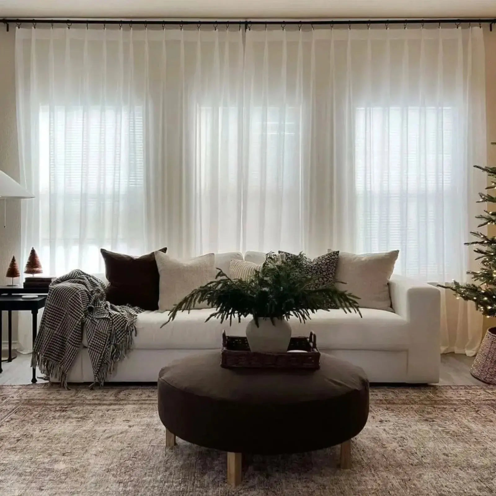 Scandinavian Solid Voile Sheer Curtains - Pleated Window Drapes for Living Room & Bedroom | Light Filtering Privacy Sheers