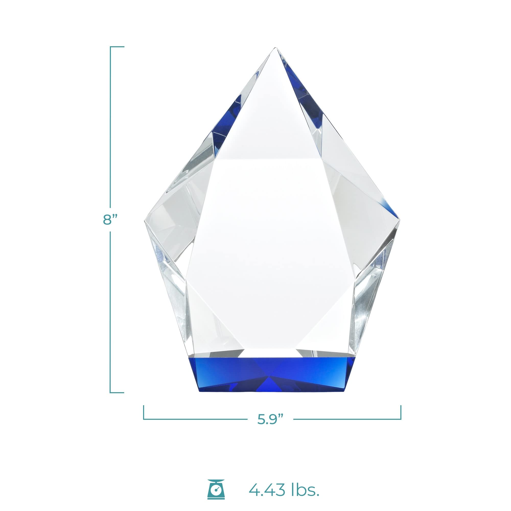 Baudville Engraved Crystal Trophy with Blue Base - Custom Employee Award - Personalized Engraving - Gift Box Included - Perfect for Corporate Recognition, Milestone Celebrations & Retirement Gifts