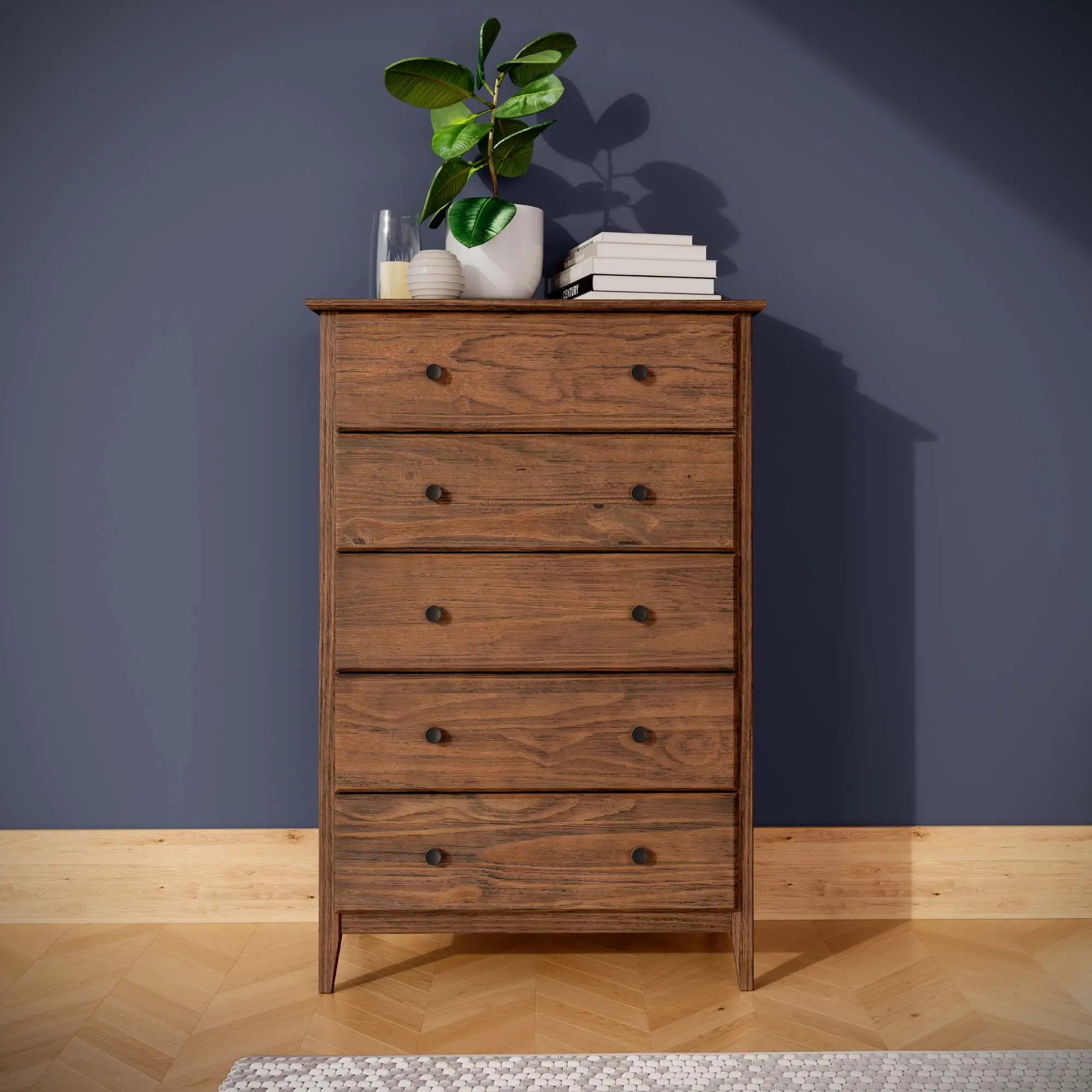 Greenport 5-Piece Bedroom Set - Queen Size Bed Frame, Nightstand, Dresser & Mirror - Modern Farmhouse Furniture for Master Bedroom or Guest Room