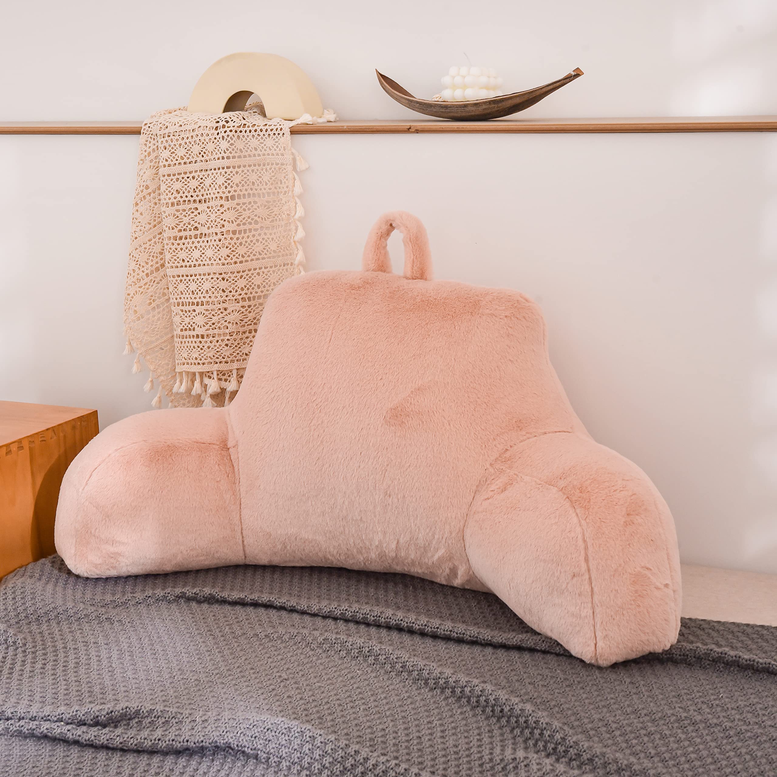 **Comfortable Reading Pillow with Arms - Backrest Support for Sitting Up in Bed or Chair - Soft Bed Rest Pillow for Adults (Pink) - Perfect for Reading, Watching TV, or Relaxing**