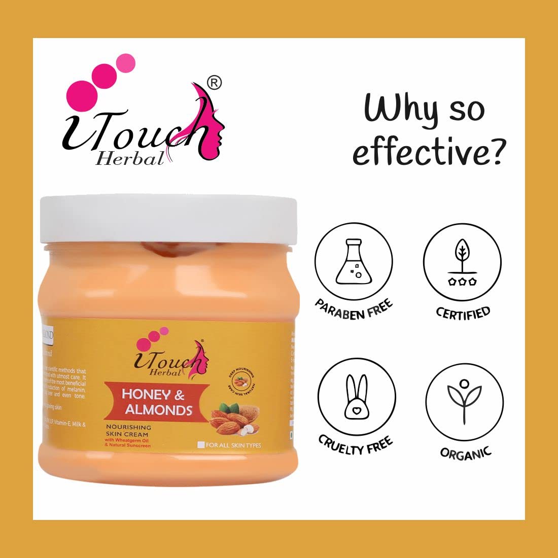 I TOUCH HERBAL Honey & Almond Cold Cream (500ml) - Non-Greasy Moisturizer for Face, Body & Hands | Deep Hydration for Dry Skin, Night Cream & Daily Skincare Routine