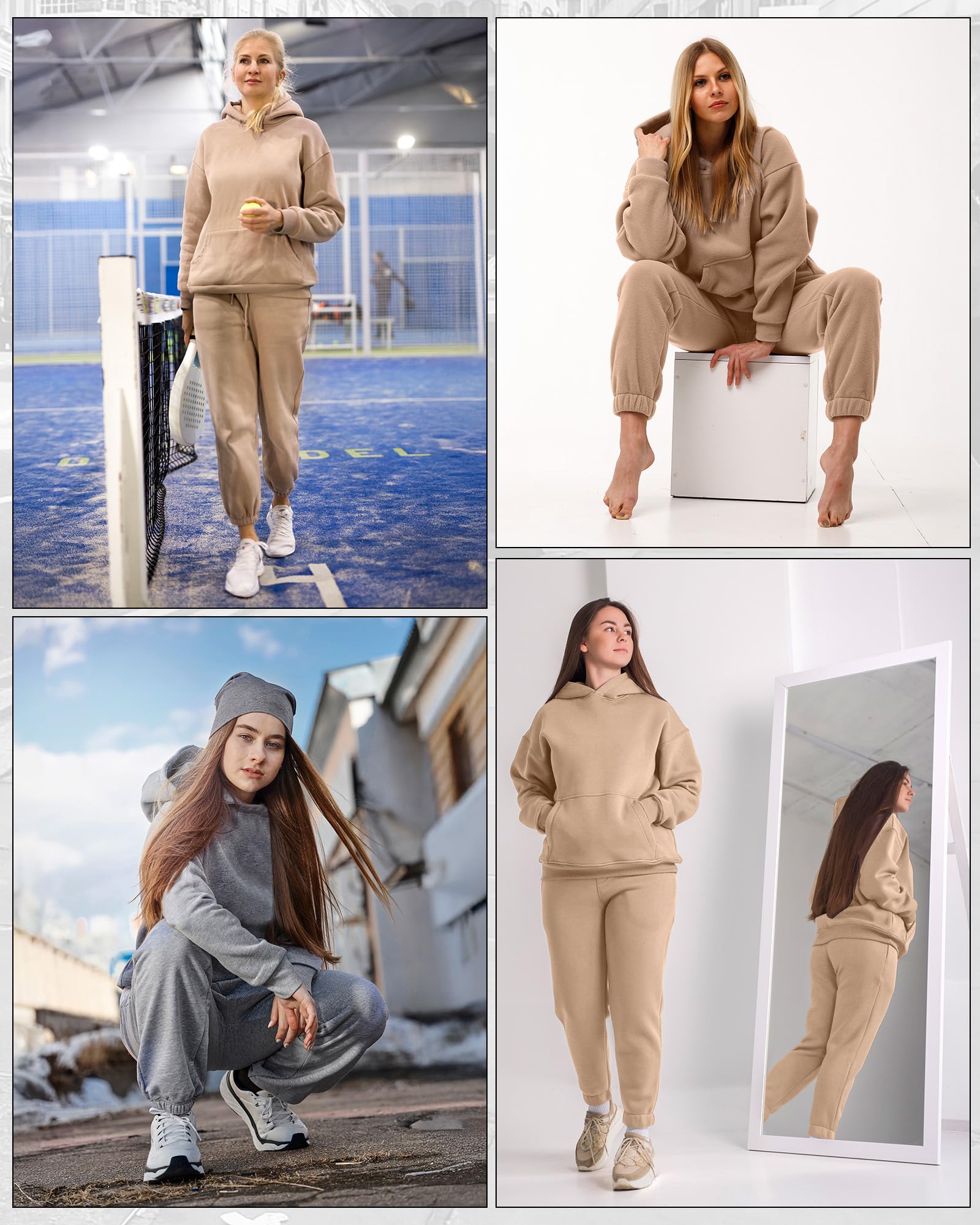 Taiyin 4 Piece Women's Lounge Hoodie Sweatsuit Set - Oversized Sweatshirt & Jogger Sweatpants Tracksuit for Casual Wear, Home Comfort & Street Style Fashion