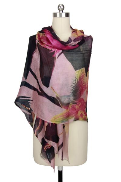 Floral Tropical Scarf - Lightweight Summer Fashion Accessory for Women, Beach Cover Up, Boho Style Wrap, Travel & Outdoor Activities