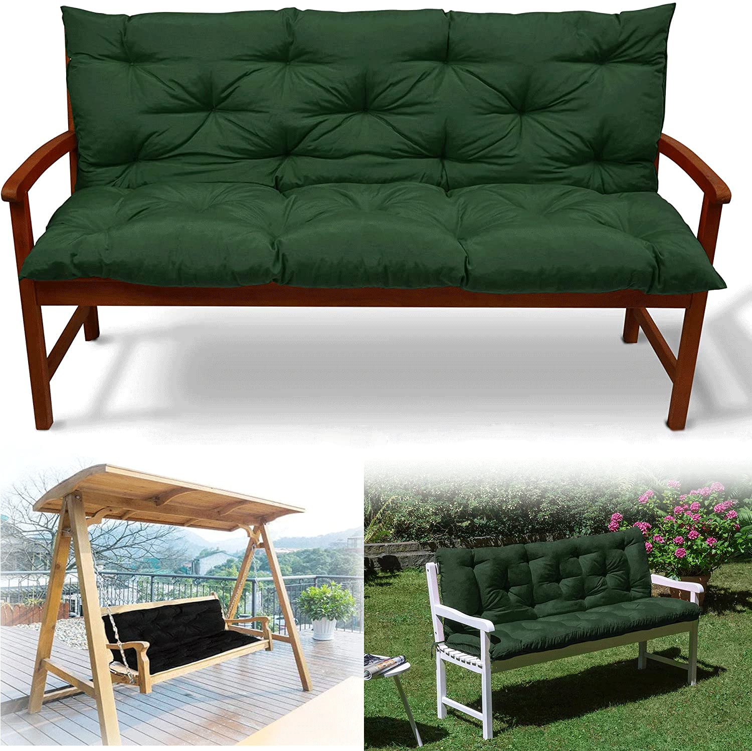 Outdoor/Indoor Bench Cushion with Backrest - 2 or 3 Seater Garden Swing Chair Cushion Set - Soft Thick Comfortable Replacement Seat Pads with Pillow for Patio Furniture, Deck, Porch & Backyard Lounging