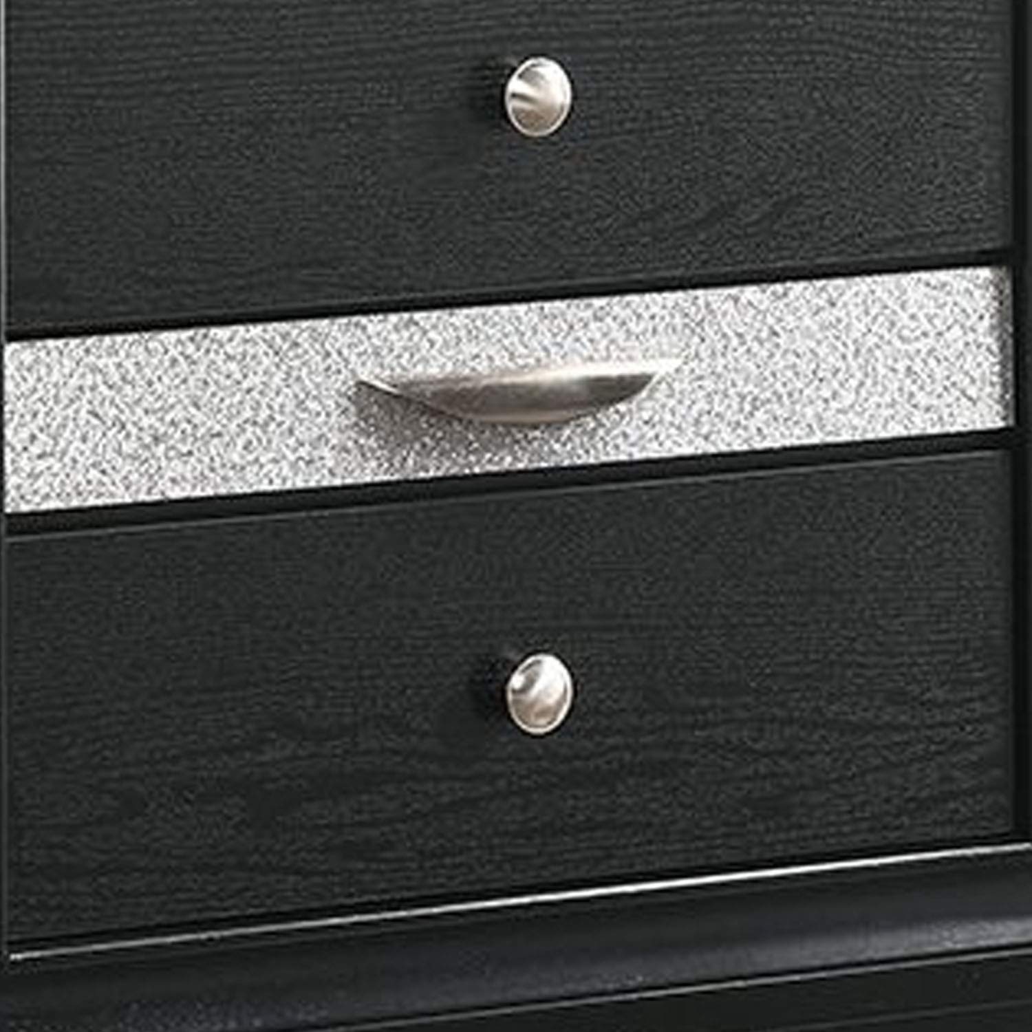 Benjara 2 Drawer Nightstand with Faux Diamond Front Pull Out Tray, Black - Modern Bedside Table for Bedroom, Living Room, or Office Storage