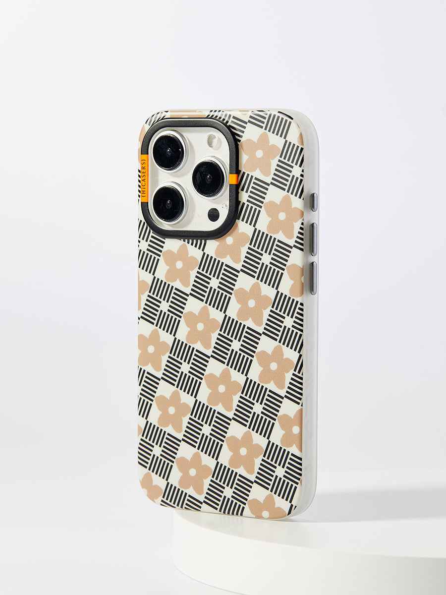 Stylish Windowpane & Blossoms Phone Case in Pale Brown - Perfect for Everyday Use, Work & Travel