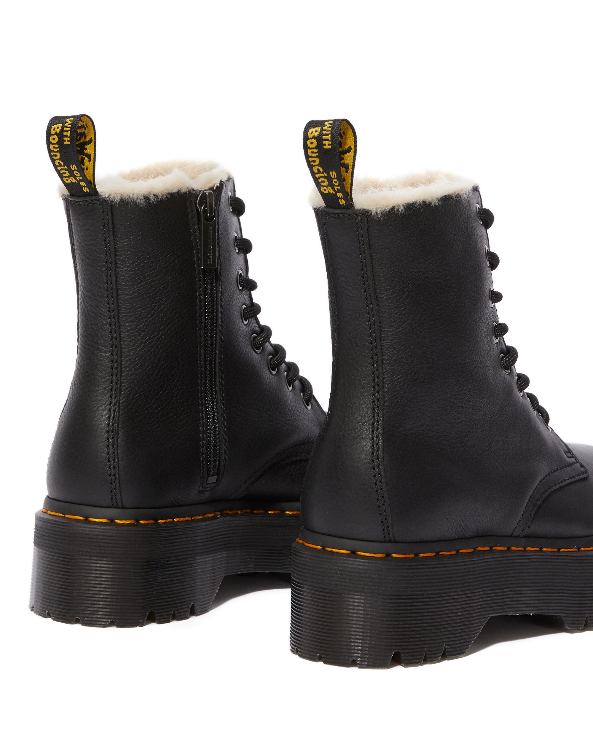 Dr. Martens Jadon Fur Lined Black Pisa Platform Boots - Women's Winter Fashion Shoes for Cold Weather & Street Style Outfits