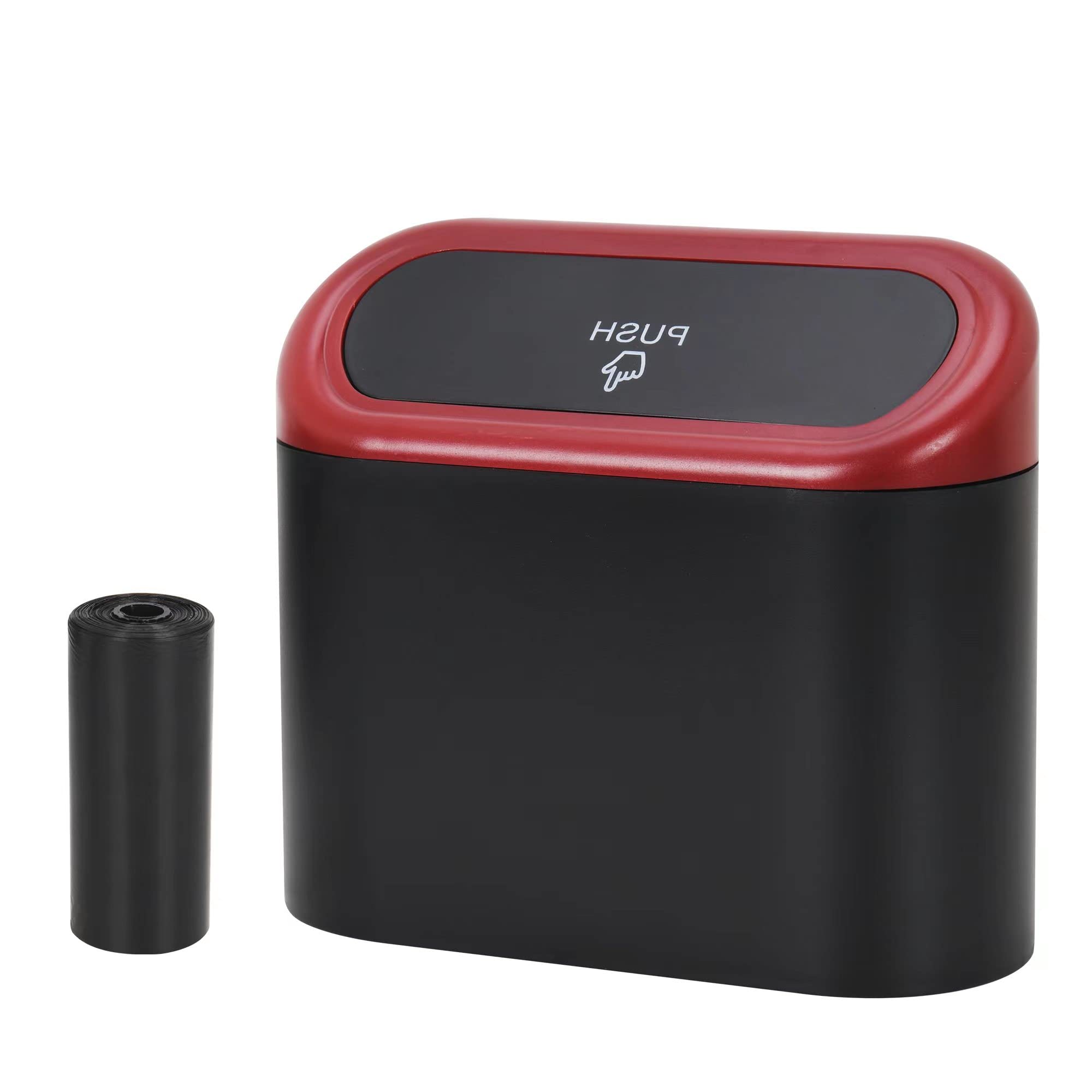Portable Hanging Mini Car Trash Can with Lid - Waterproof Odorless Wastebasket for Car, Office & Home - Small Plastic Desktop Garbage Bin (Red, 1 Pack) | Ideal for Road Trips, Commuting & Workspace Organization
