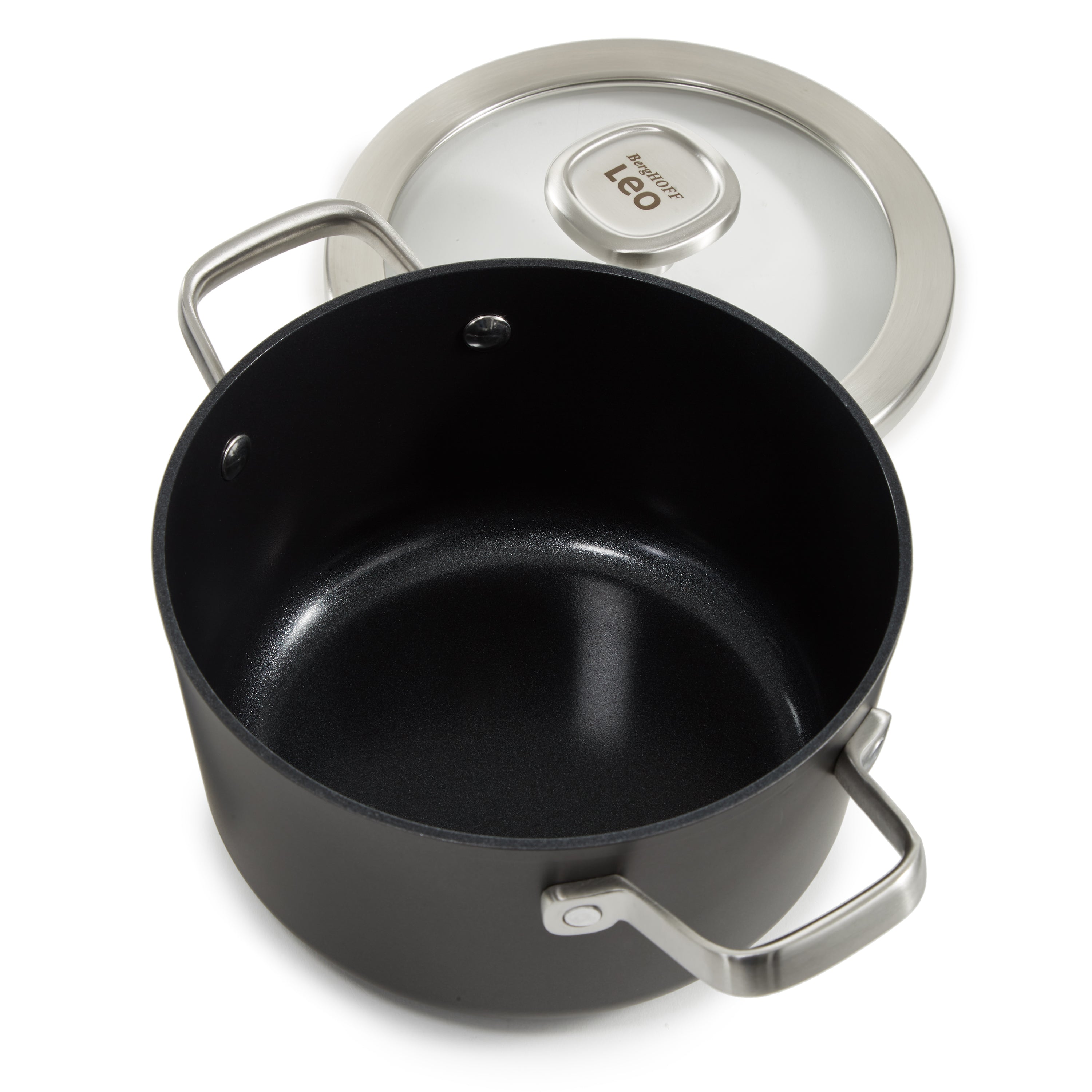 BergHOFF Leo Graphite 8-Inch Nonstick Ceramic Stockpot 3.3 Quart with Glass Lid | Eco-Friendly Recycled Material Cookware for Soups, Stews & Pasta | Induction Compatible Dutch Oven for Home Cooking