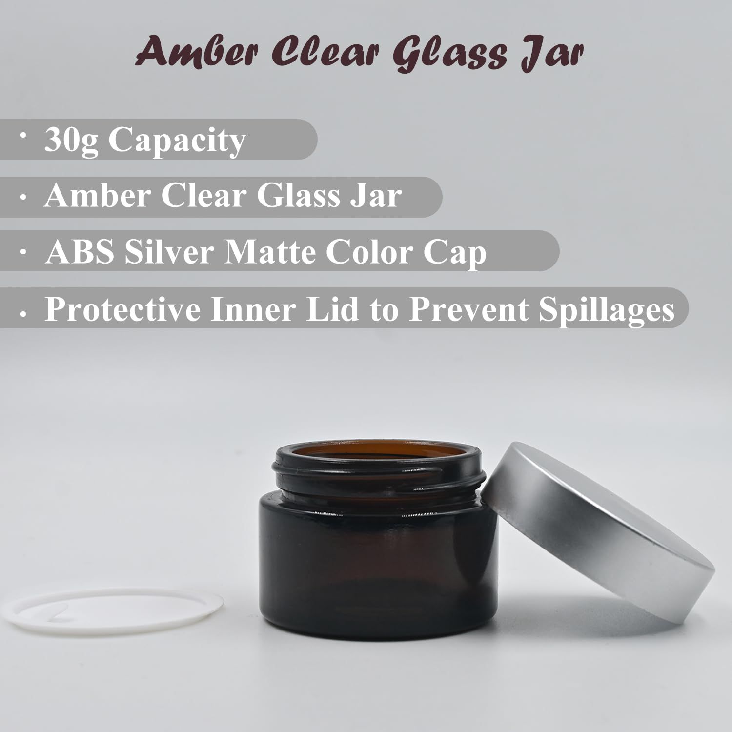 Happy Packaging 30Gm Amber Round Empty Glass Cosmetic Cream Jars with Silver Matte Cap & White Inner Lids - Ideal for DIY Creams, Balms, Face Scrubs, Body Butter & Skincare Products (Pack of 3) | Perfect for Home Spa, Beauty Salon & Handmade Cosmetics Business