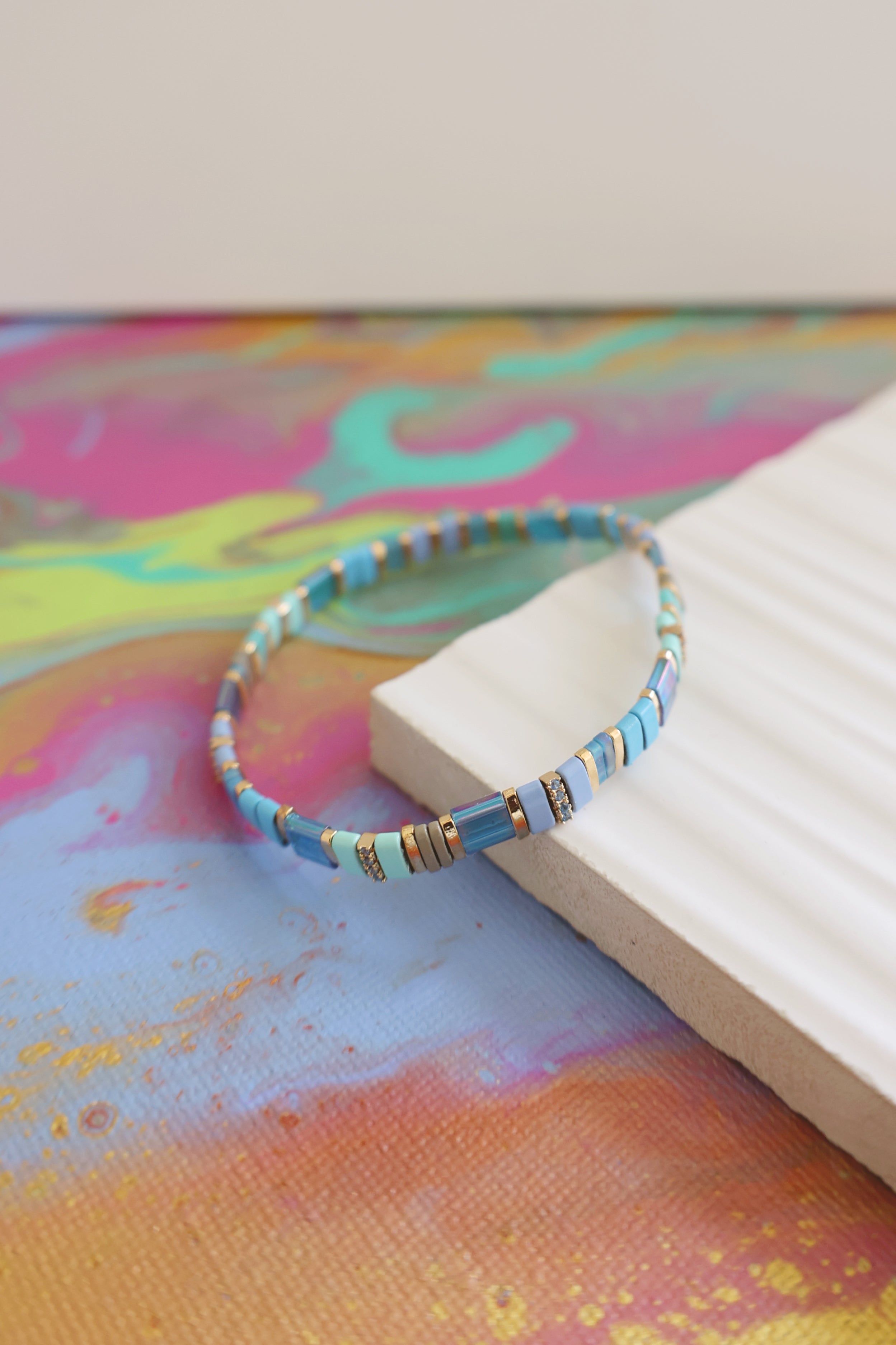 Light Blue Beaded Chicklet Bracelet for Women - Stylish Boho Accessory for Parties, Weddings & Everyday Wear