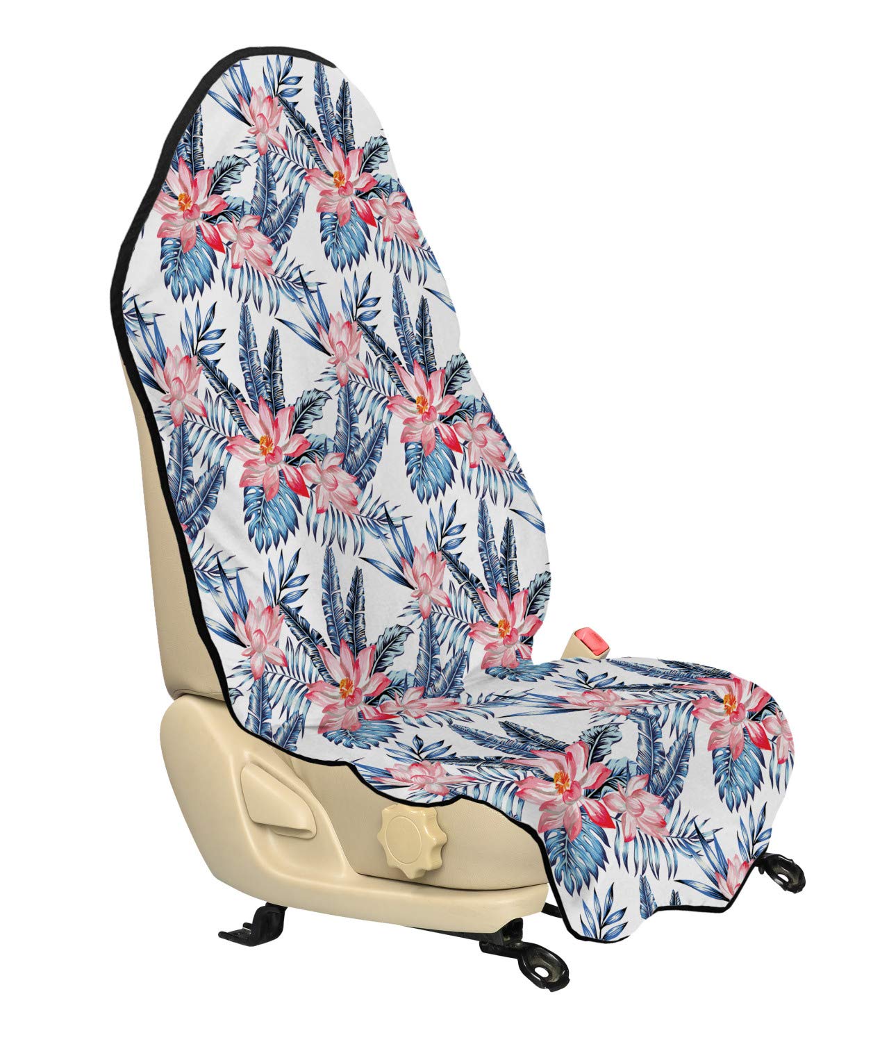 Ambesonne Tropical Car Seat Hoodie - Banana Palm & Lily Watercolor Art, Universal Non-Slip Car Seat Cover Protector (30