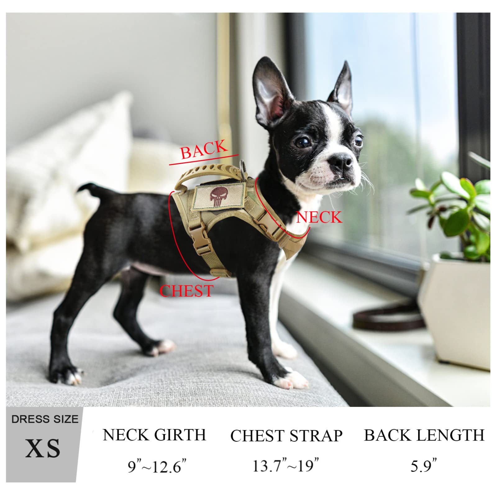 Tactical Dog Harness - Adjustable Military MOLLE Vest with Rubber Handle for Outdoor Training & Working - X-Small Beige (Pack of 1) - Perfect for Hiking, Police K9, Search & Rescue Missions