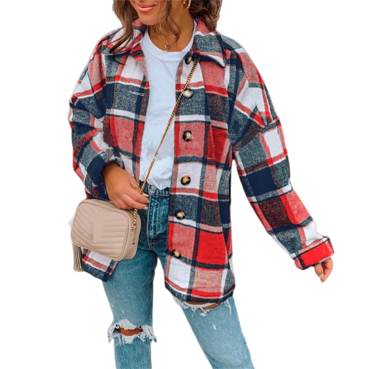 Women's Fall Long Sleeve Plaid Button Down Shirts - Casual Loose Fit Lapel Blouses & Plus Size Tops for Work, Office & Autumn Outings