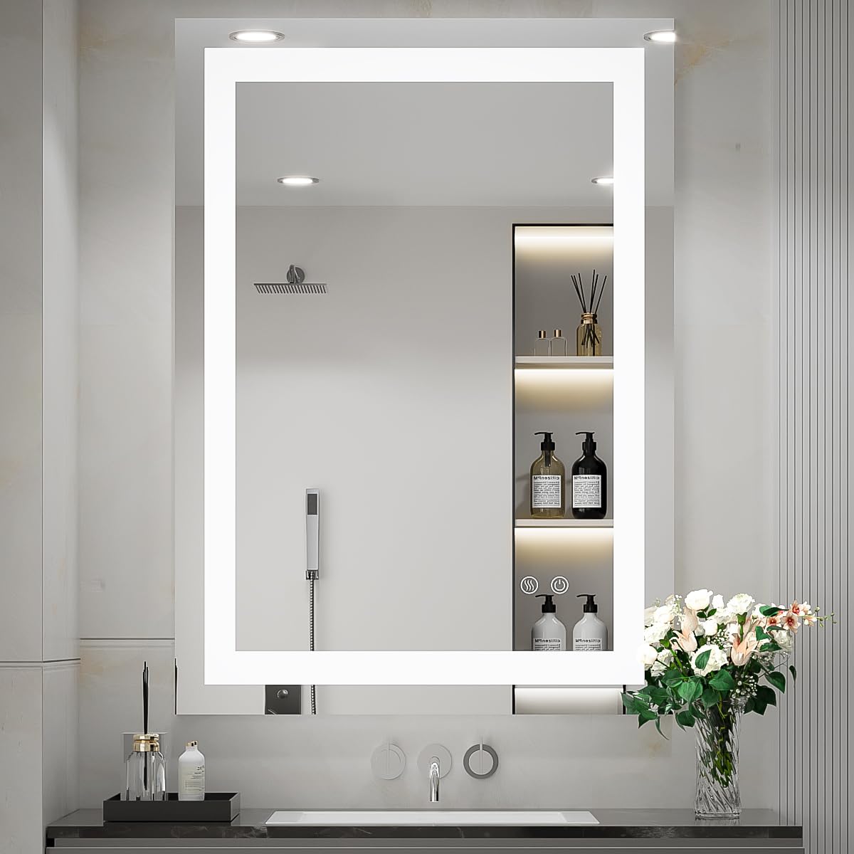 36 x 24 Inch LED Bathroom Mirror with Dimmable Lights & Anti-Fog - Frameless Wall Mounted Vanity Mirror with Memory Function (Horizontal/Vertical) - Perfect for Makeup, Shaving & Home Decor