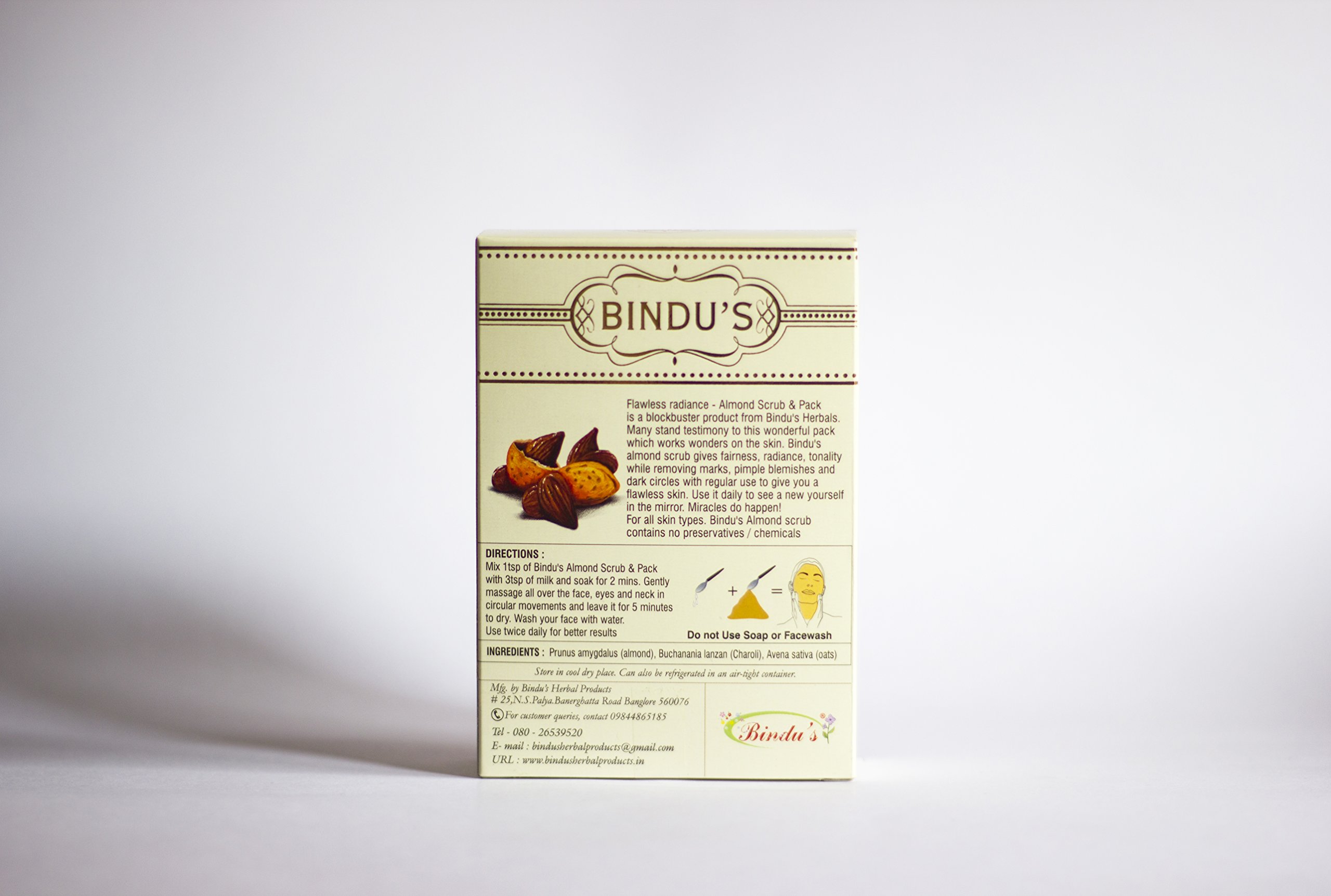 Bindu's Herbal Almond Scrub & Face Pack - Brightens Skin Tone, Reduces Acne Marks & Dark Circles - 100g Natural Skincare for Glowing Complexion - Perfect for Daily Use & Spa Treatments