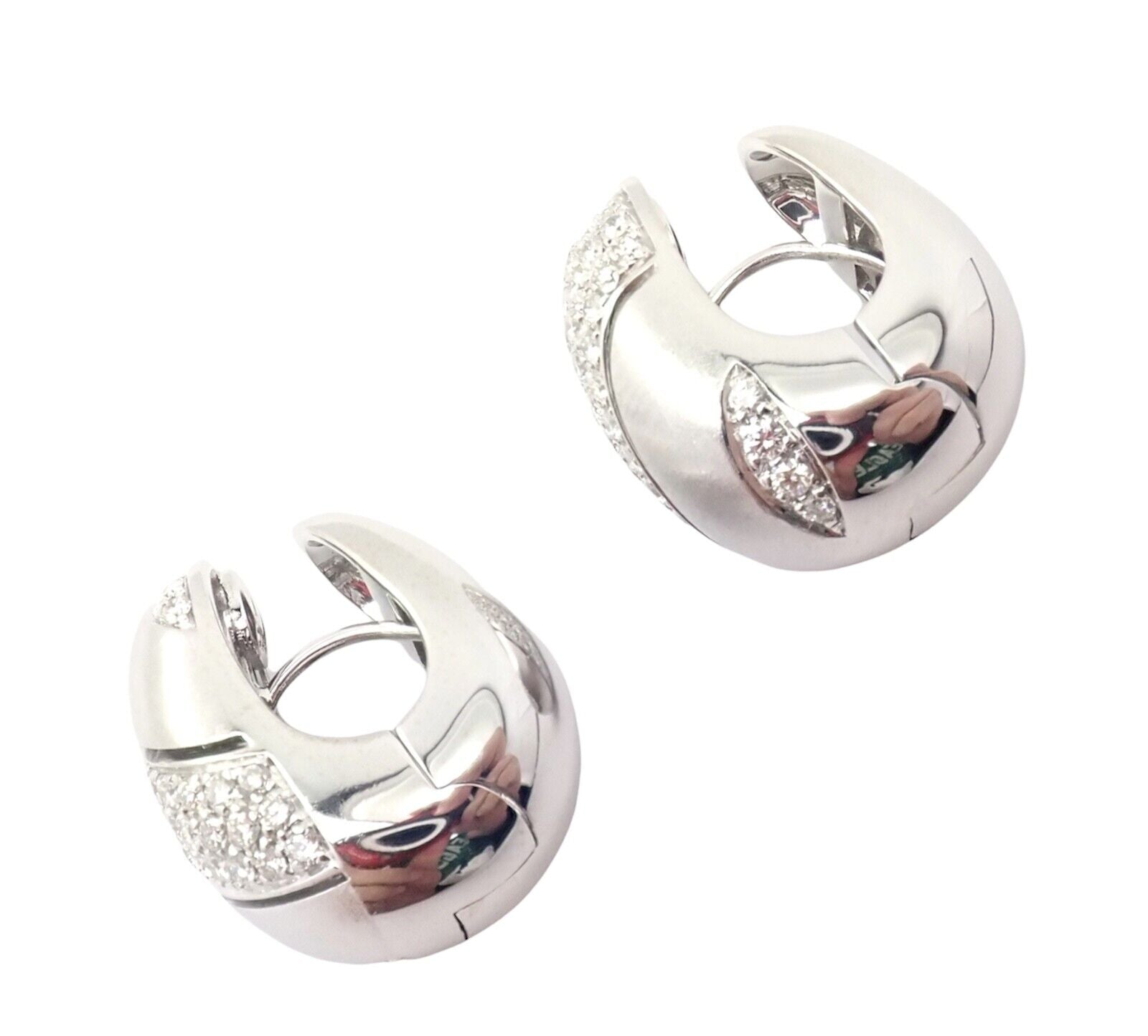 Authentic Damiani 18k White Gold 2 Carat Diamond Brushed Large Huggie Hoop Earrings for Women - Perfect for Weddings, Parties & Special Occasions