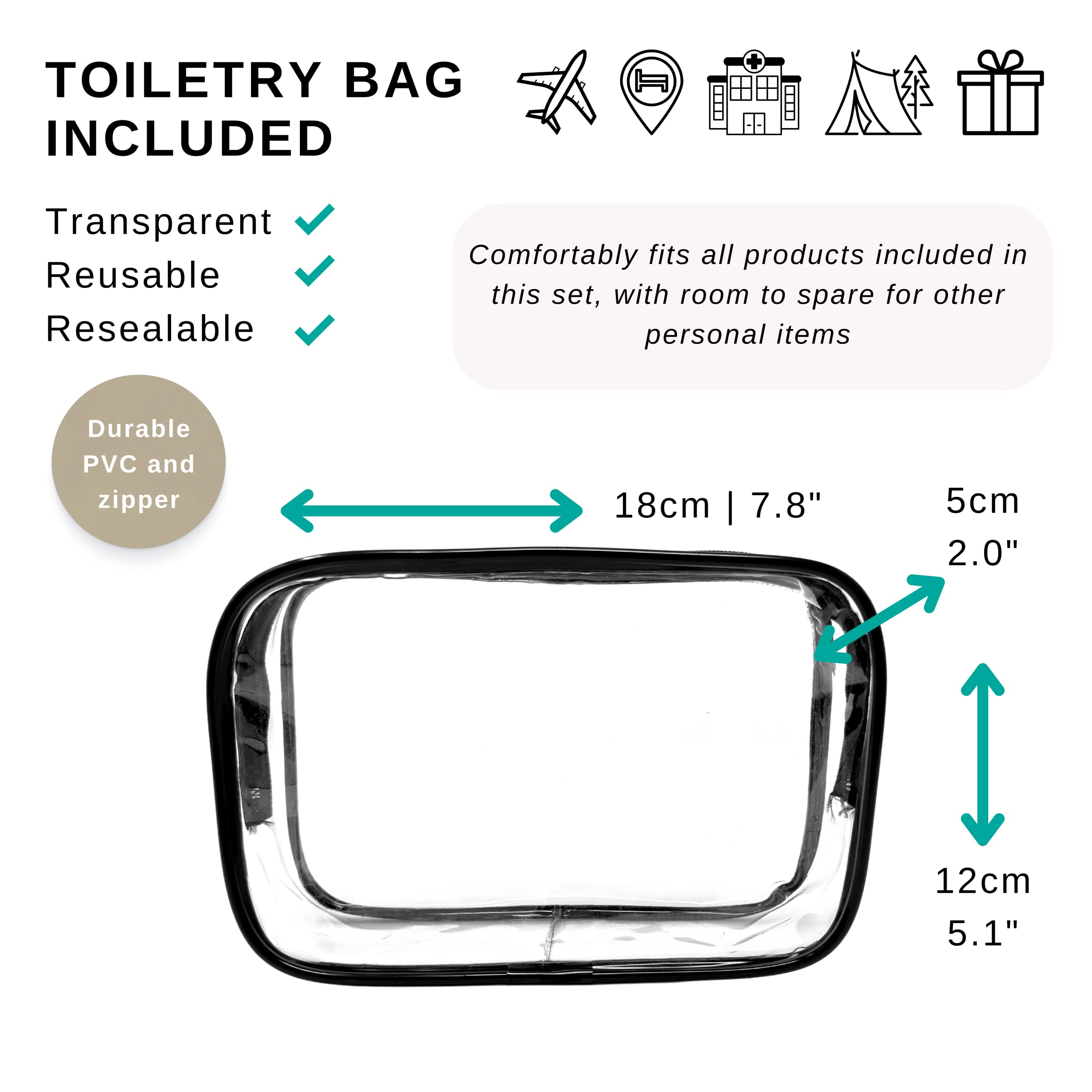 Travel Size Toiletries Set for Men & Women - Mini Shampoo, Conditioner, Toothpaste & Empty Liquid Containers with Clear Travel Bag | Perfect for Airplane Carry-on, Camping & Gym Essentials