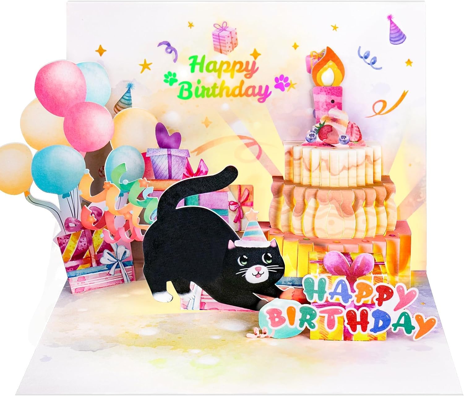 Funny Pop Up Birthday Card with Music, Lights & Blowable Candle - Cute Cat Design for Women, Men, Cat Lovers, Mom or Dad - Perfect Birthday Gift for Cat Lovers & Special Occasions