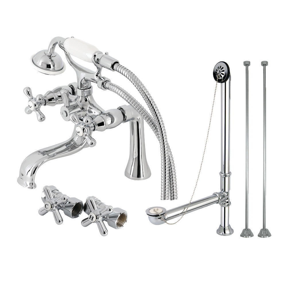 Vintage Clawfoot Tub Faucet Set with Supply Lines - Kingston Brass CCK228C Deck Mount Bathroom Fixture - Perfect for Antique & Classic Bathroom Renovations