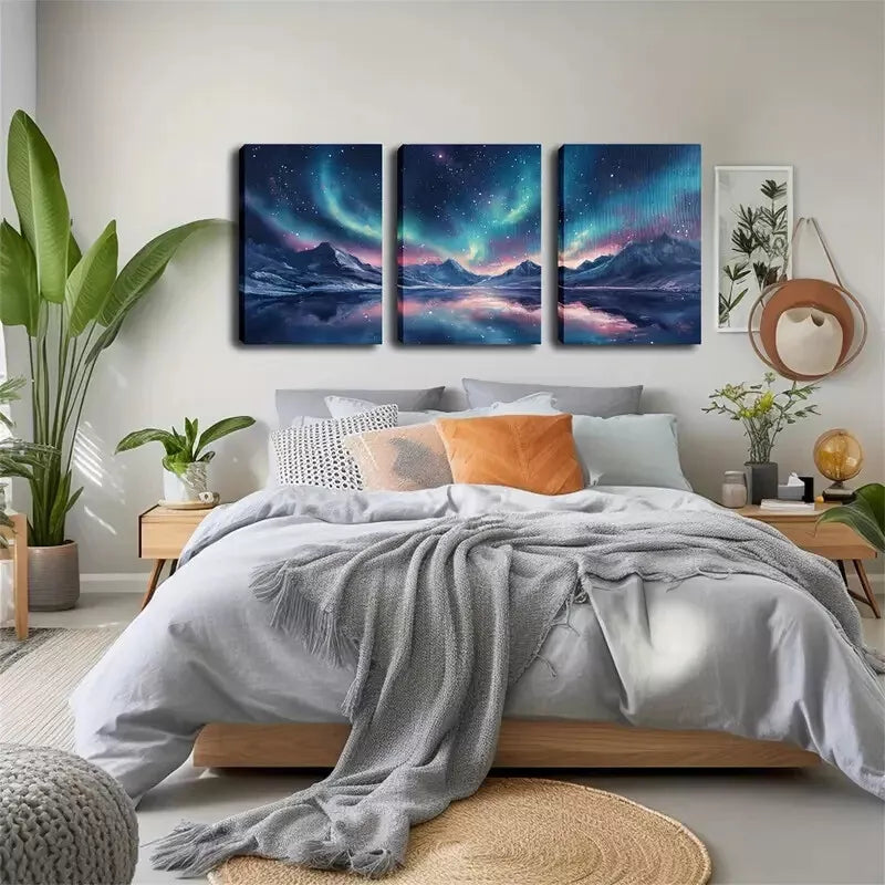 3-Piece Arctic Light Oil Painting on Canvas Wall Art Set - Framed 40x60cm High Quality Print | 100% Australian Made | Ready to Hang | Perfect for Living Room, Bedroom & Office Decor